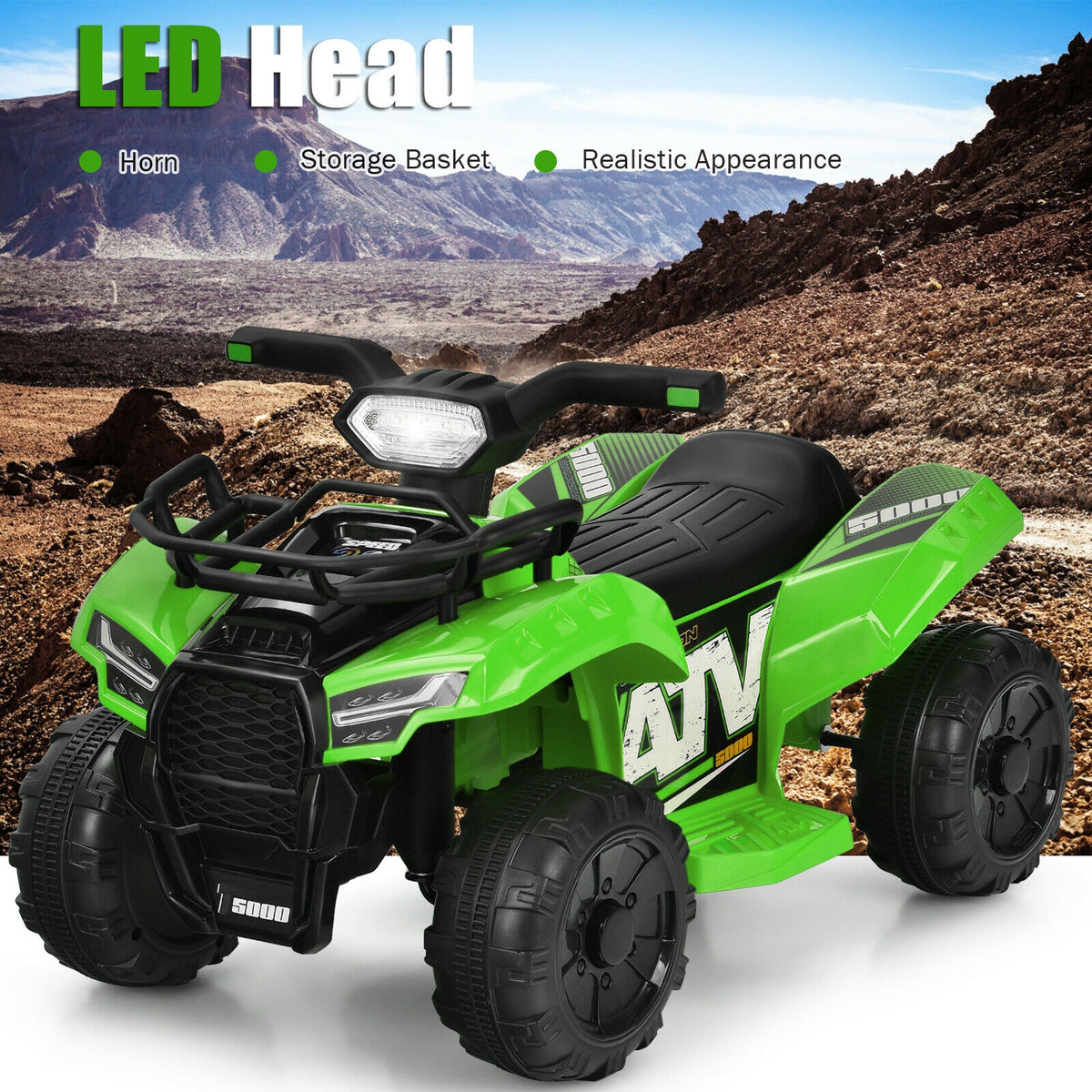 6V Kids Electric Ride-On ATV Quad with LED Lights and MP3 Player