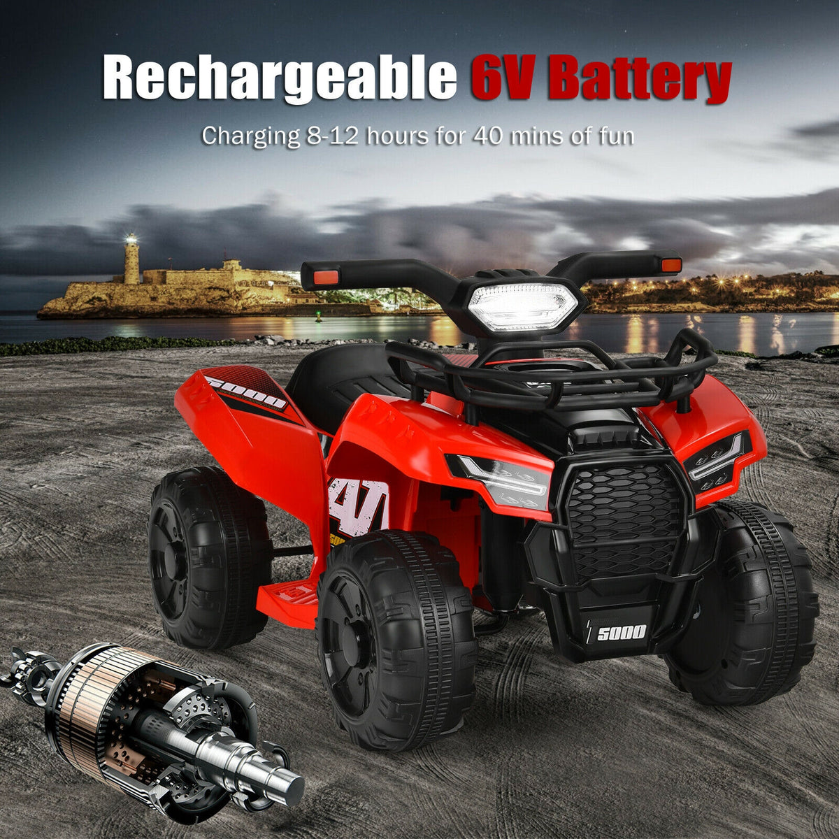 6V Kids Electric Ride-On ATV Quad with LED Lights and MP3 Player