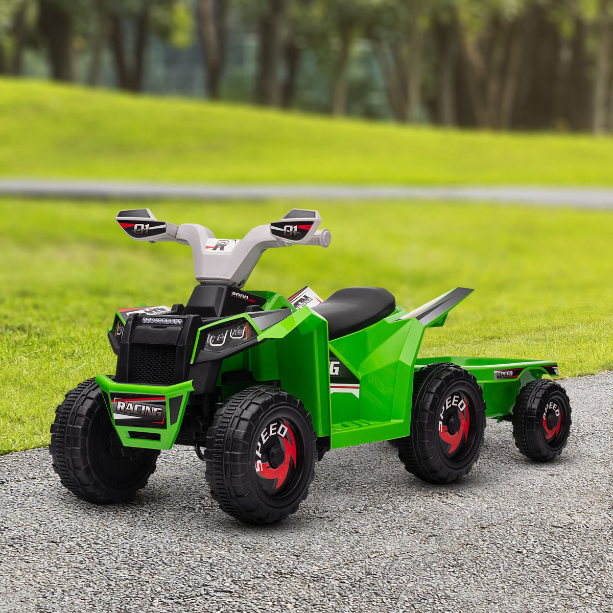 6V Kids ATV Quad, Battery Powered Electric Vehicle for Kids with Back Trailer, Wear-resistant Wheels, for Boys and Girls-Toys & Games > Baby & Toddler Toys > Electric Ride-On Toys > Electric Toy Cars-DECOROLALA
