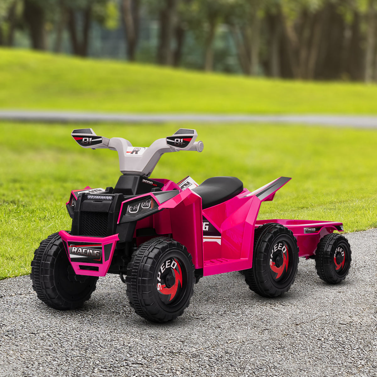 6V Kids ATV Quad, Battery Powered Electric Vehicle for Kids with Back Trailer, Wear-resistant Wheels, for Boys and Girls-Toys & Games > Baby & Toddler Toys > Electric Ride-On Toys > Electric Toy Cars-DECOROLALA
