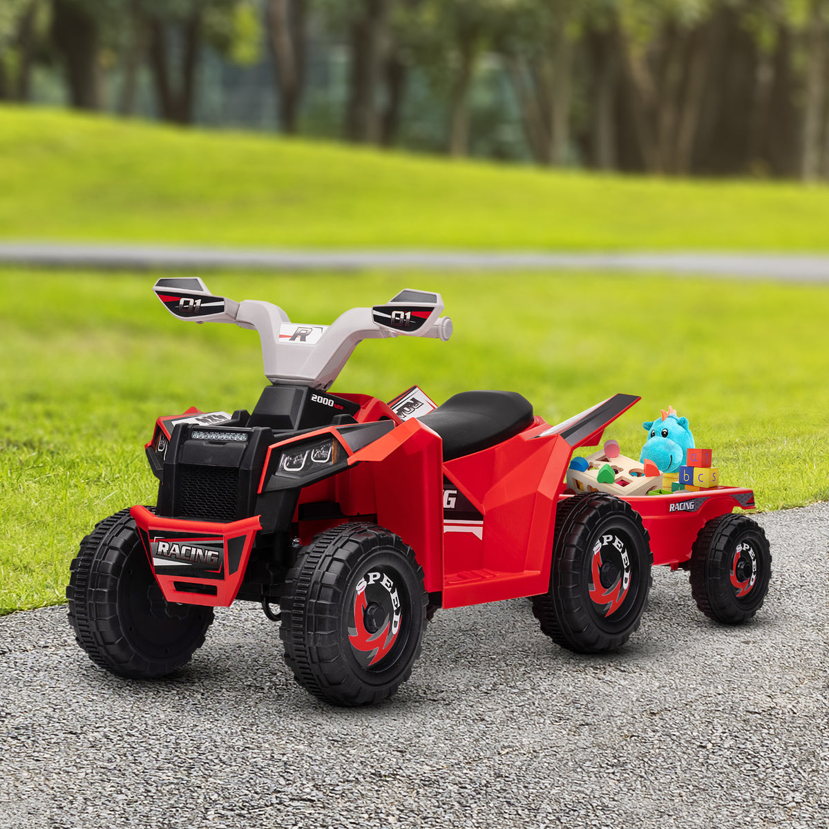 6V Kids ATV Quad, Battery Powered Electric Vehicle for Kids with Back Trailer, Wear-resistant Wheels, for Boys and Girls-Toys & Games > Baby & Toddler Toys > Electric Ride-On Toys > Electric Toy Cars-DECOROLALA