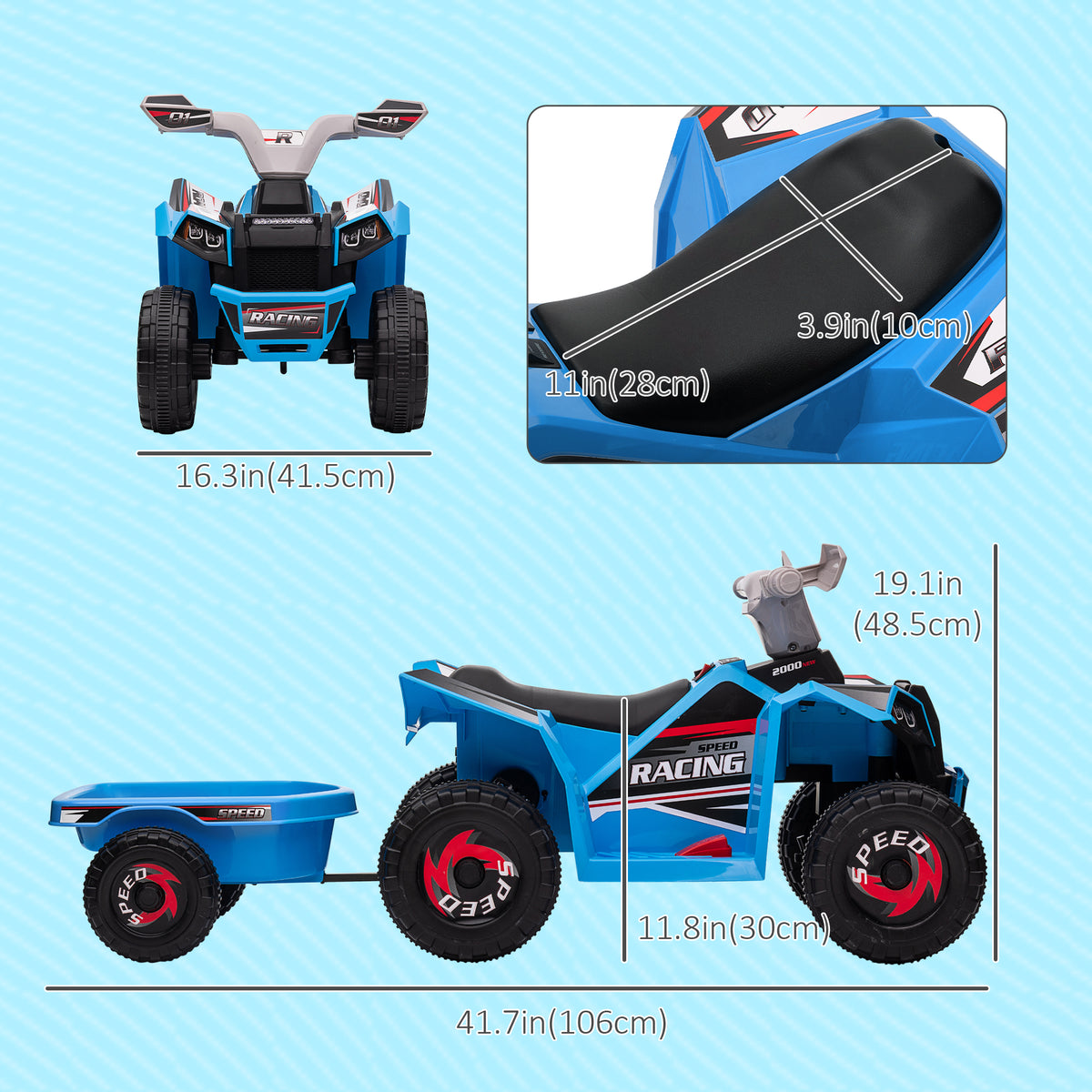 6V Kids ATV Quad, Battery Powered Electric Vehicle for Kids with Back Trailer, Wear-resistant Wheels, for Boys and Girls-Toys & Games > Baby & Toddler Toys > Electric Ride-On Toys > Electric Toy Cars-DECOROLALA