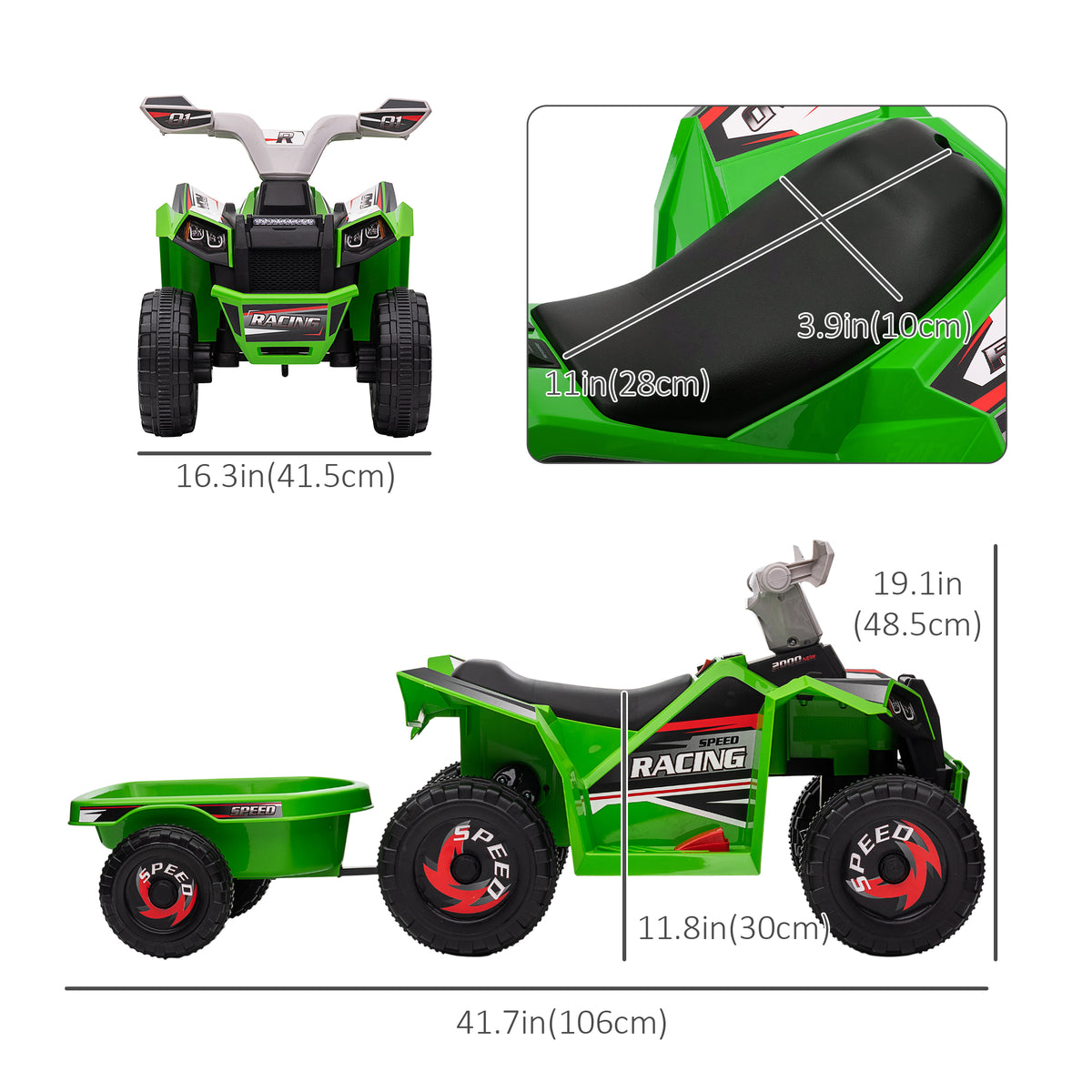 6V Kids ATV Quad, Battery Powered Electric Vehicle for Kids with Back Trailer, Wear-resistant Wheels, for Boys and Girls-Toys & Games > Baby & Toddler Toys > Electric Ride-On Toys > Electric Toy Cars-DECOROLALA