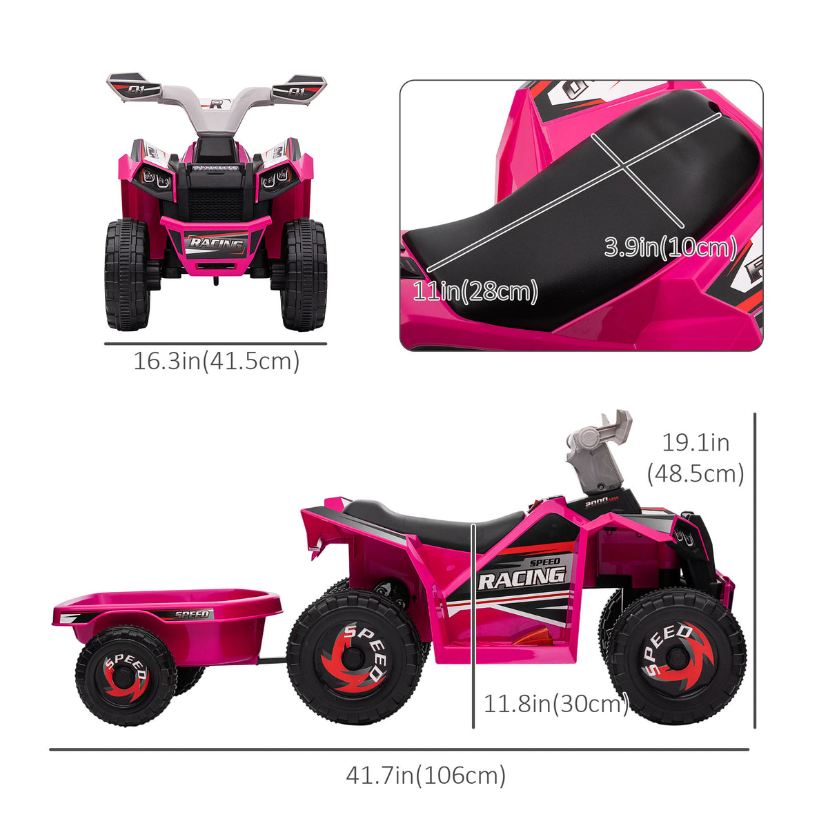 6V Kids ATV Quad, Battery Powered Electric Vehicle for Kids with Back Trailer, Wear-resistant Wheels, for Boys and Girls-Toys & Games > Baby & Toddler Toys > Electric Ride-On Toys > Electric Toy Cars-DECOROLALA