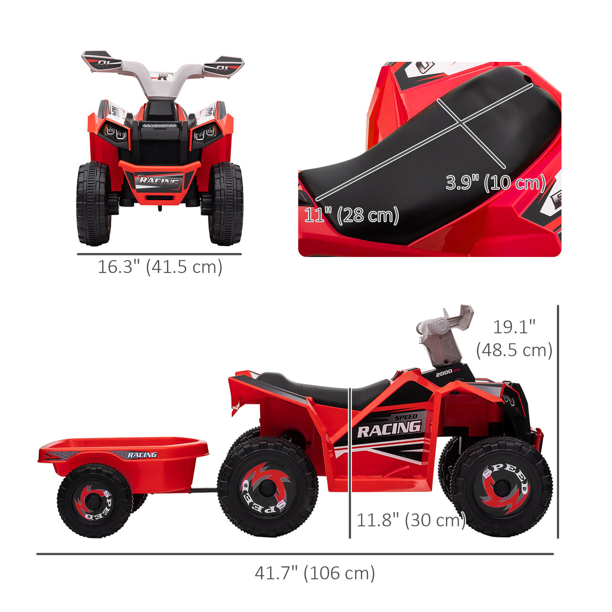 6V Kids ATV Quad, Battery Powered Electric Vehicle for Kids with Back Trailer, Wear-resistant Wheels, for Boys and Girls-Toys & Games > Baby & Toddler Toys > Electric Ride-On Toys > Electric Toy Cars-DECOROLALA