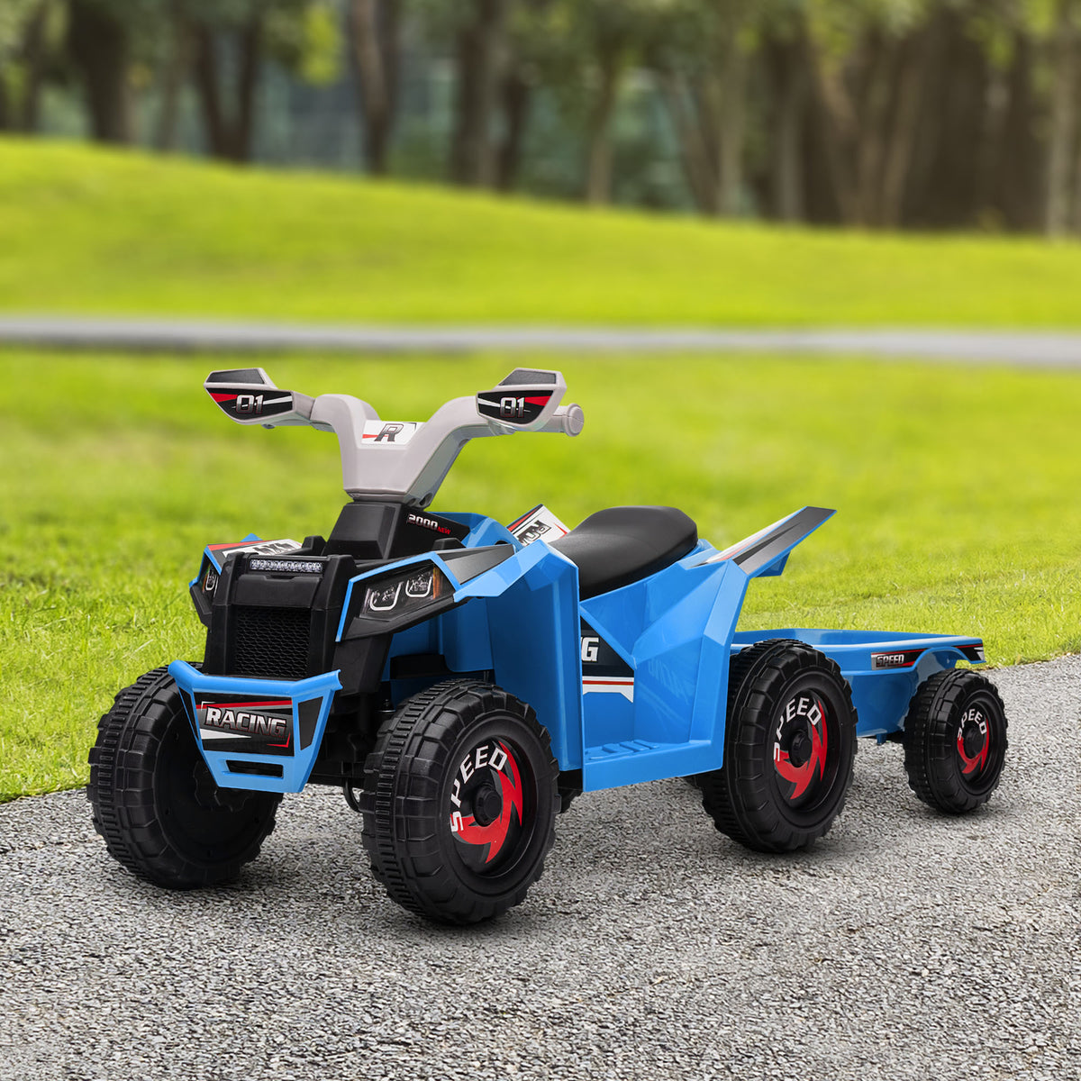 6V Kids ATV Quad, Battery Powered Electric Vehicle for Kids with Back Trailer, Wear-resistant Wheels, for Boys and Girls-Toys & Games > Baby & Toddler Toys > Electric Ride-On Toys > Electric Toy Cars-DECOROLALA