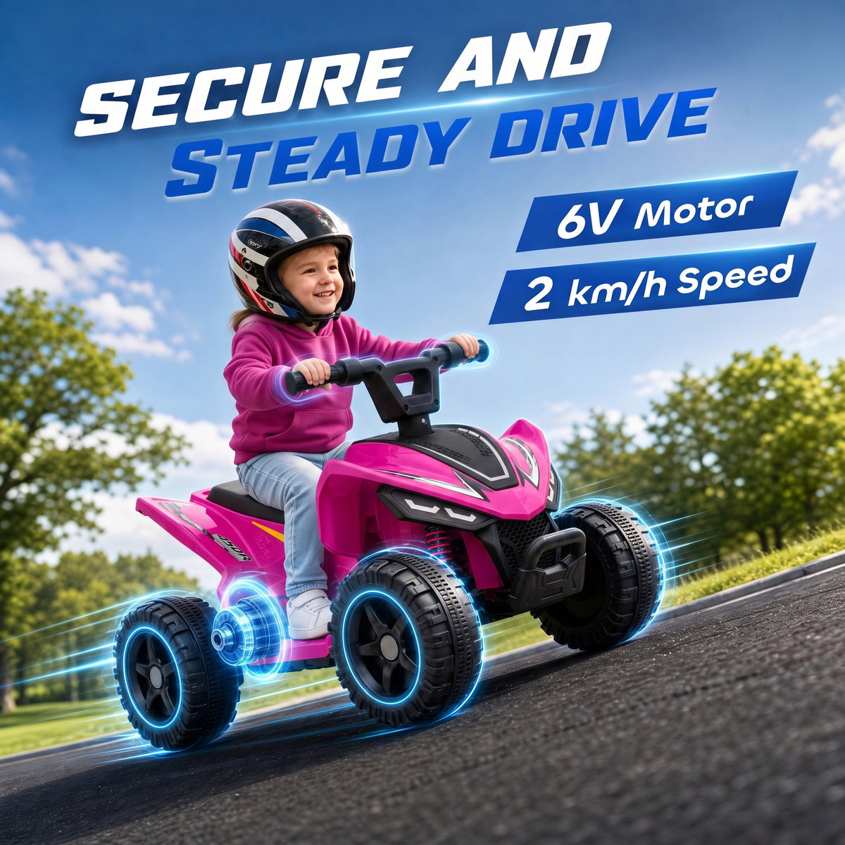 6V Kids ATV, 4 Wheels Kids Quad with Button Control, 45Mins Runtime, Max 1.2MPH, Max 55lbs Load for 18-48 M-Toys & Games > Baby & Toddler Toys > Electric Ride-On Toys > Electric Toy Cars-DECOROLALA