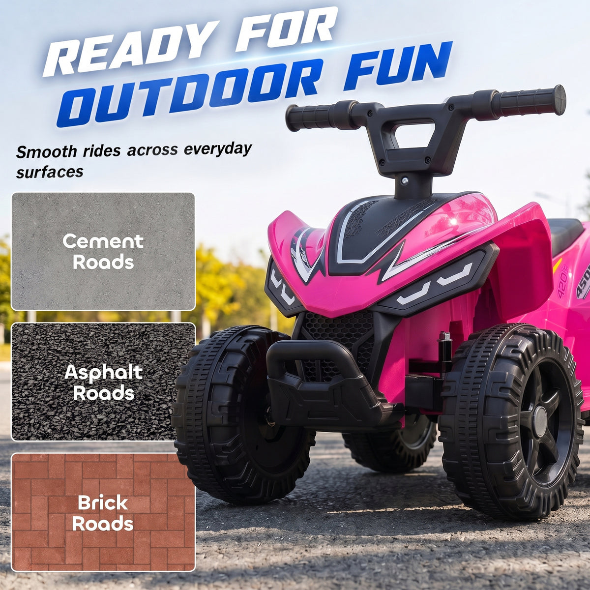 6V Kids ATV, 4 Wheels Kids Quad with Button Control, 45Mins Runtime, Max 1.2MPH, Max 55lbs Load for 18-48 M-Toys & Games > Baby & Toddler Toys > Electric Ride-On Toys > Electric Toy Cars-DECOROLALA