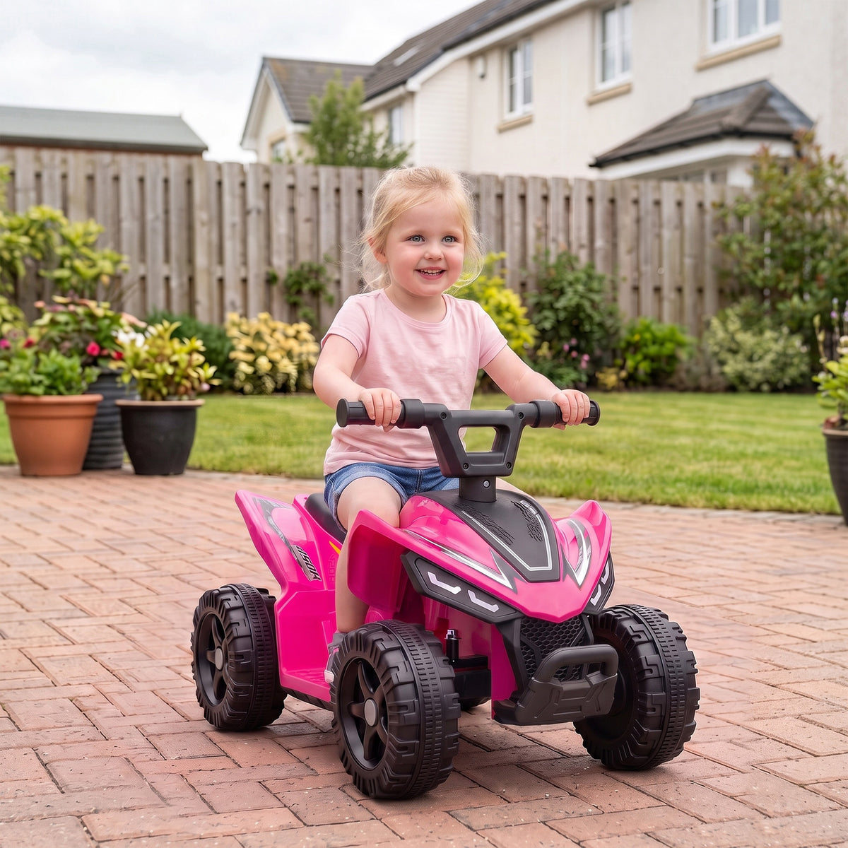6V Kids ATV, 4 Wheels Kids Quad with Button Control, 45Mins Runtime, Max 1.2MPH, Max 55lbs Load for 18-48 M-Toys & Games > Baby & Toddler Toys > Electric Ride-On Toys > Electric Toy Cars-DECOROLALA