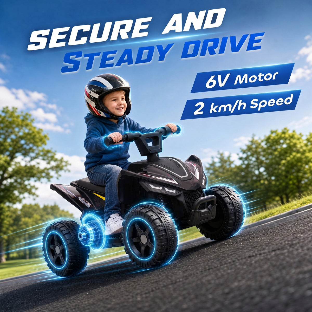 6V Kids ATV, 4 Wheels Kids Quad with Button Control, 45Mins Runtime, Max 1.2MPH, Max 55lbs Load for 18-48 M-Toys & Games > Baby & Toddler Toys > Electric Ride-On Toys > Electric Toy Cars-DECOROLALA
