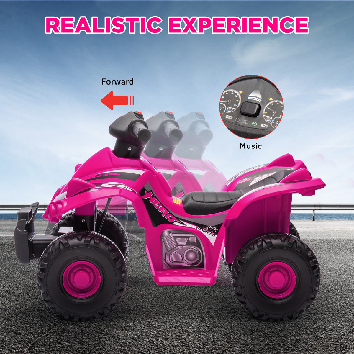 6V Kids ATV Quad w/ Music, Forward, for 2-6 Years, Pink-Toys & Games > Baby & Toddler Toys > Electric Ride-On Toys > Electric Toy Cars-DECOROLALA