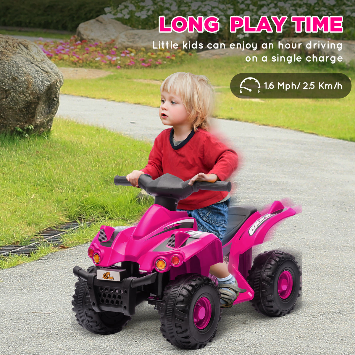 6V Kids ATV Quad w/ Music, Forward, for 2-6 Years, Pink-Toys & Games > Baby & Toddler Toys > Electric Ride-On Toys > Electric Toy Cars-DECOROLALA
