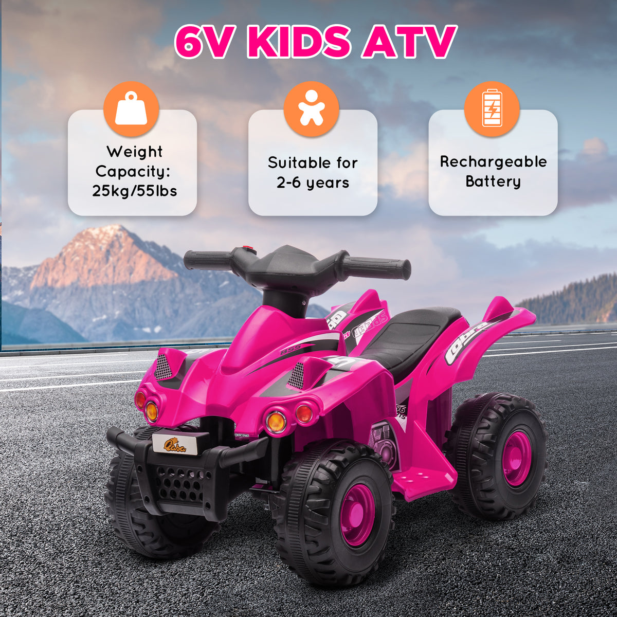 6V Kids ATV Quad w/ Music, Forward, for 2-6 Years, Pink-Toys & Games > Baby & Toddler Toys > Electric Ride-On Toys > Electric Toy Cars-DECOROLALA