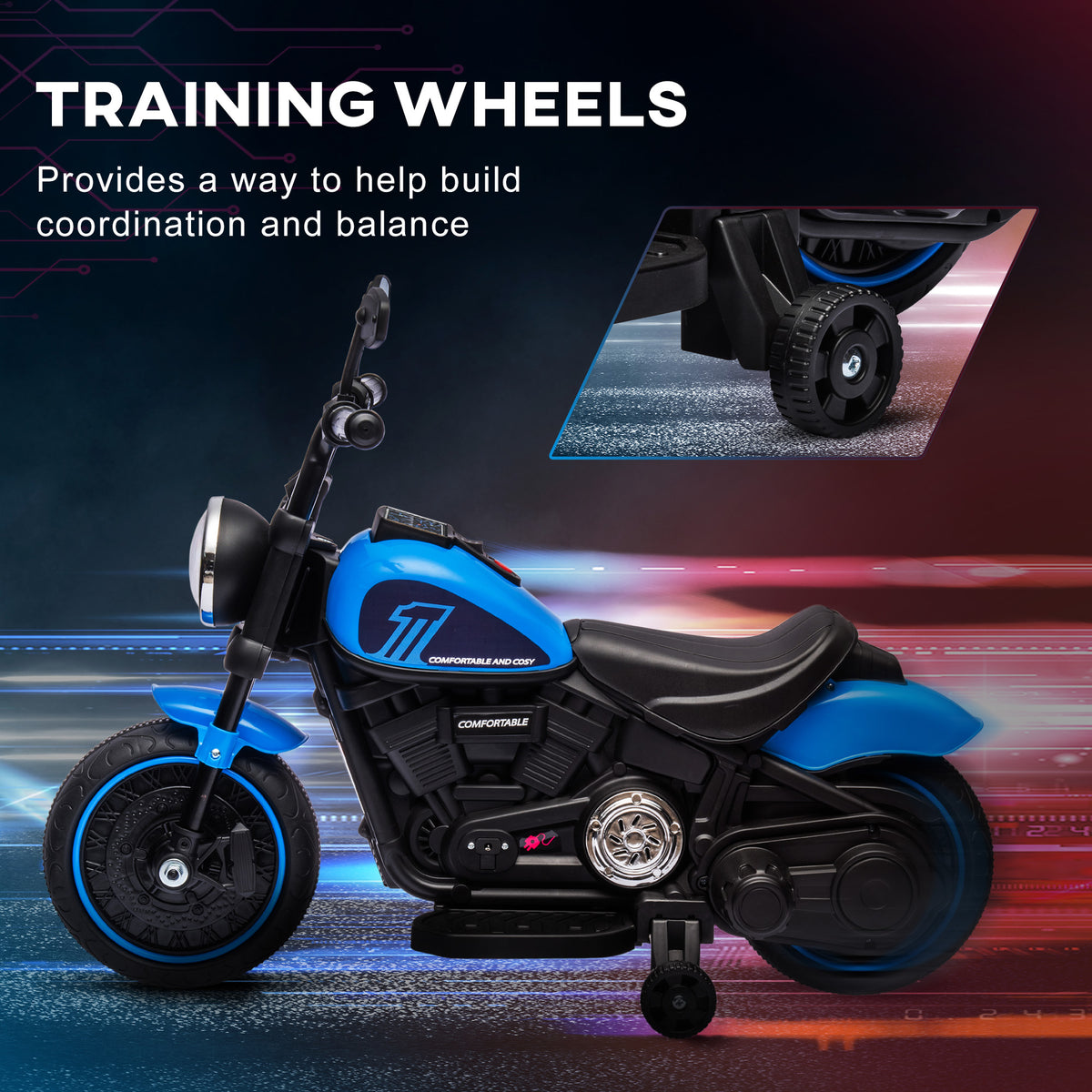 6V Kids Motorcycle with Training Wheels, Foot Pedal, Headlight, Forward/Reverse, Single-Button Start-Toys & Games > Baby & Toddler Toys > Electric Ride-On Toys > Electric Motorcycles-DECOROLALA