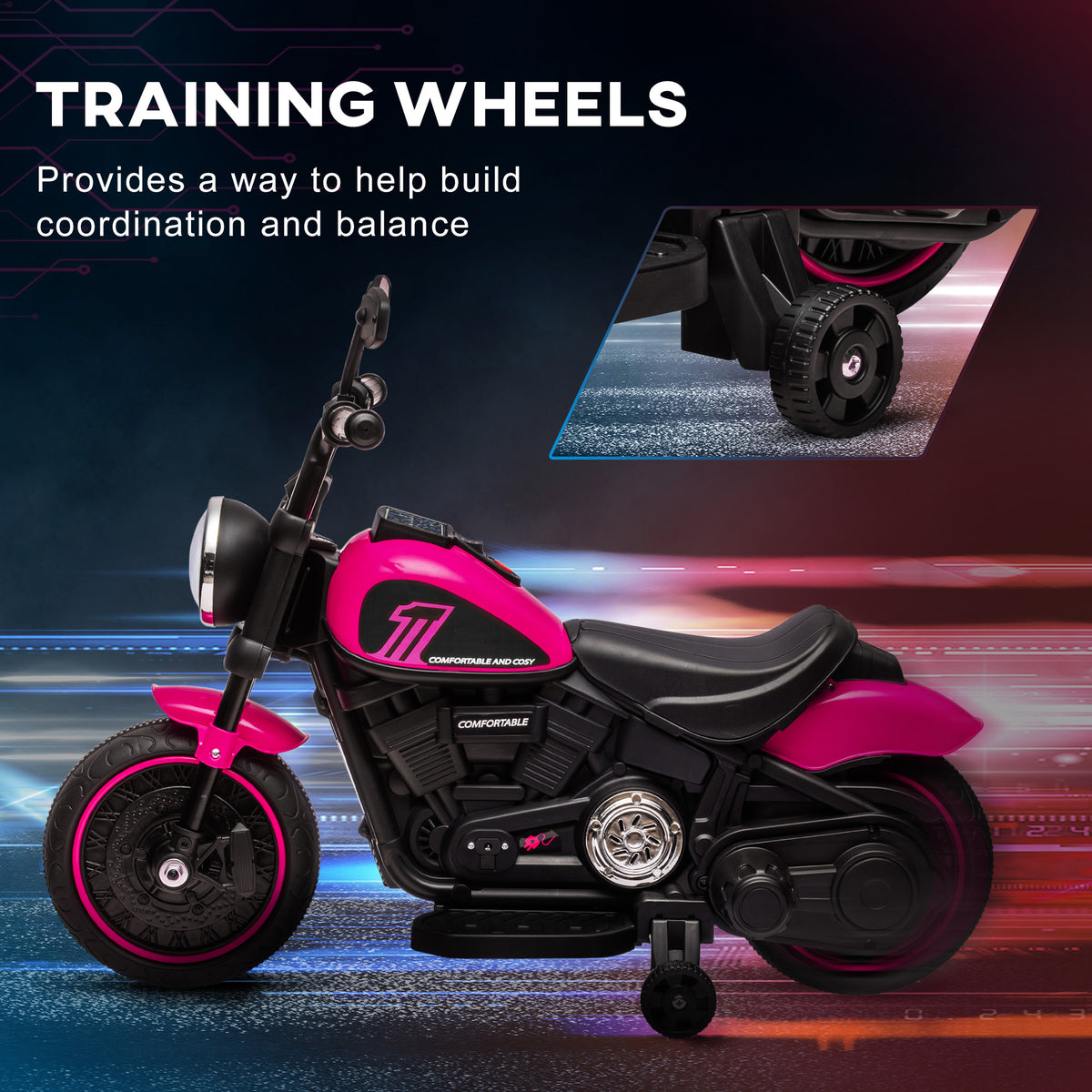 6V Kids Motorcycle with Training Wheels, Foot Pedal, Headlight, Forward/Reverse, Single-Button Start-Toys & Games > Baby & Toddler Toys > Electric Ride-On Toys > Electric Motorcycles-DECOROLALA
