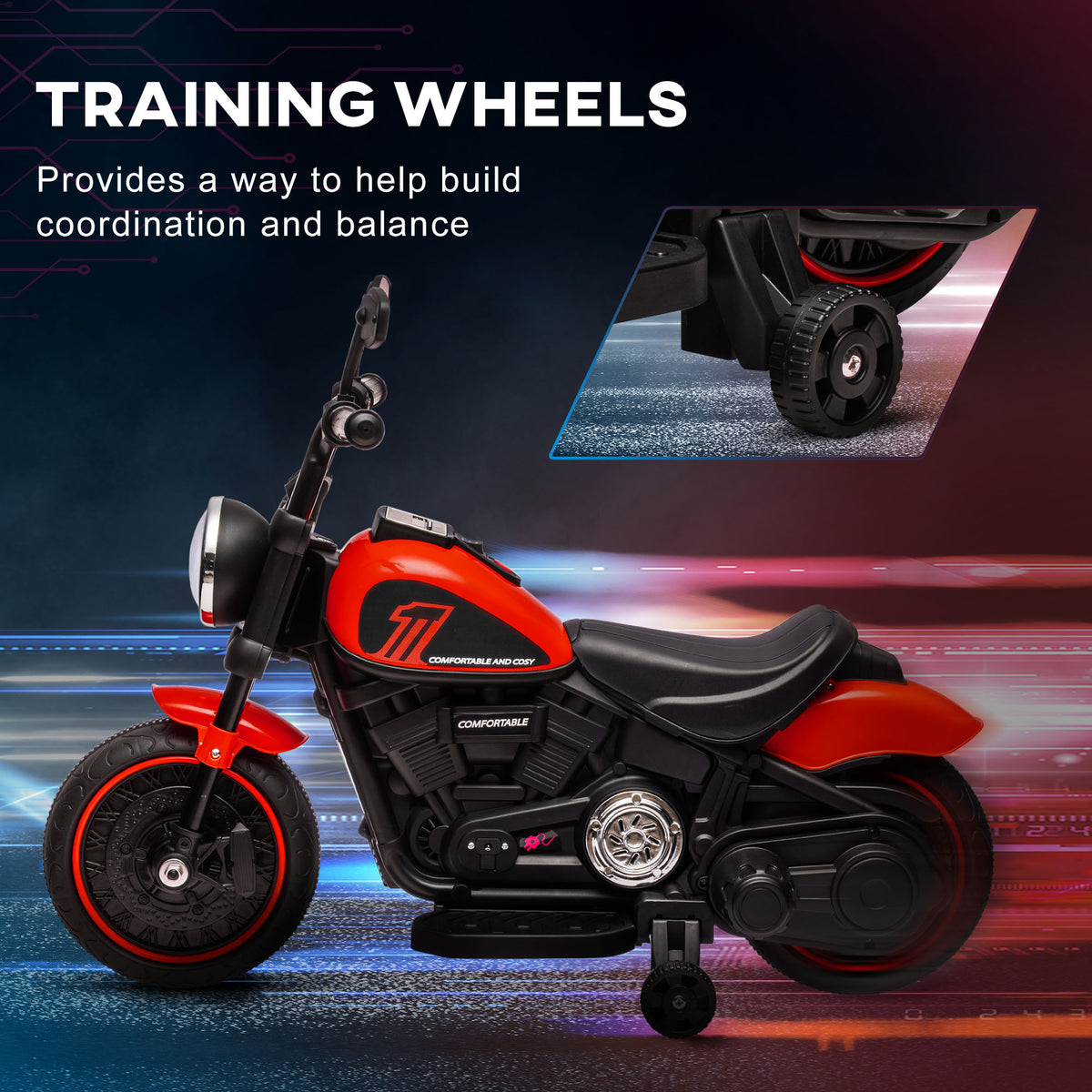 6V Kids Motorcycle with Training Wheels, Foot Pedal, Headlight, Forward/Reverse, Single-Button Start-Toys & Games > Baby & Toddler Toys > Electric Ride-On Toys > Electric Motorcycles-DECOROLALA