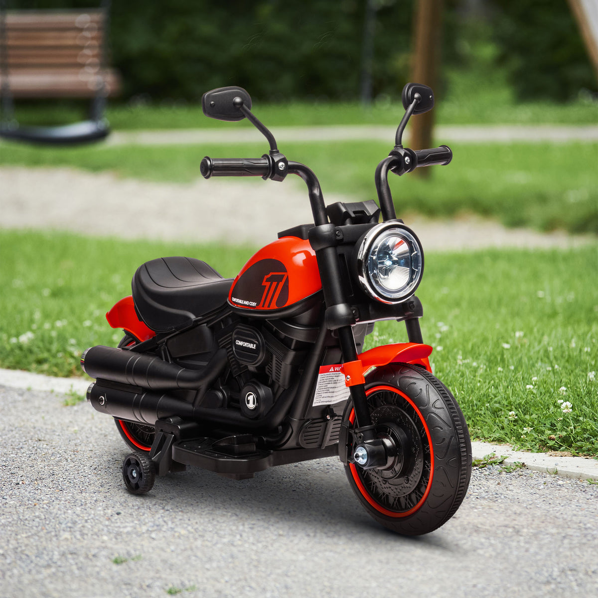 6V Kids Motorcycle with Training Wheels, Foot Pedal, Headlight, Forward/Reverse, Single-Button Start-Toys & Games > Baby & Toddler Toys > Electric Ride-On Toys > Electric Motorcycles-DECOROLALA