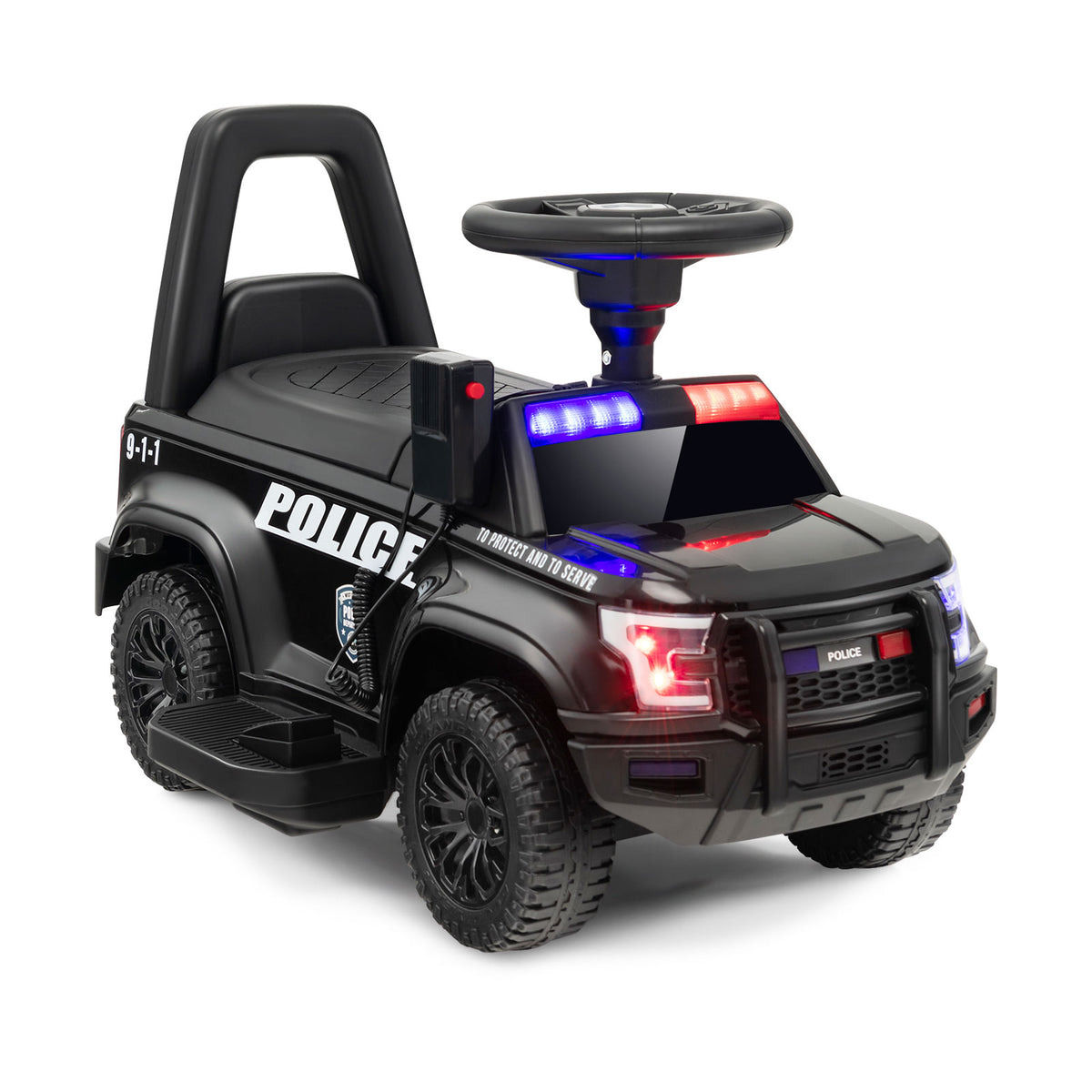 6V Kids Ride-On Police Car with Siren, Lights, and Megaphone - Black-Powered Ride On Toys-DECOROLALA