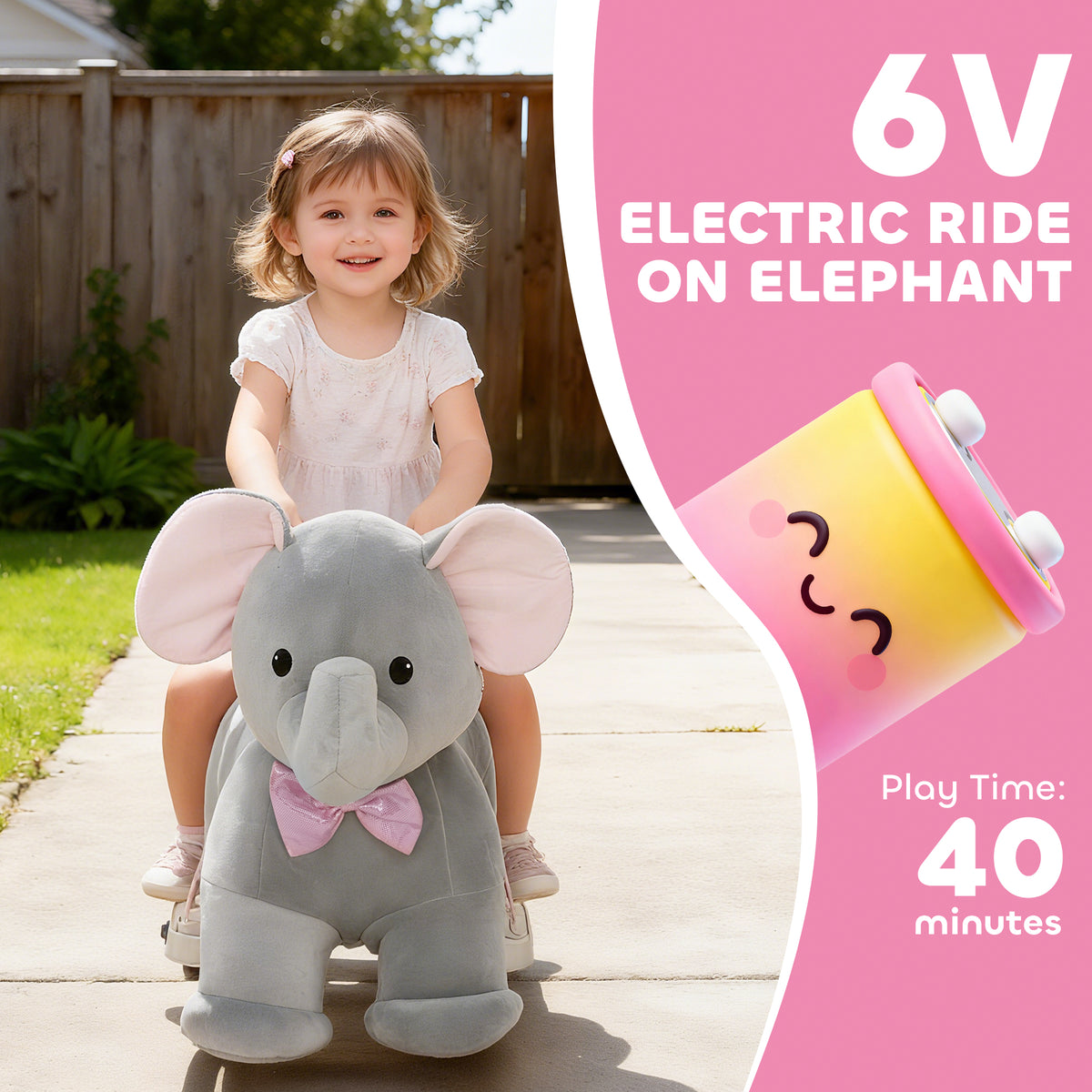 6V Plush Elephant Ride-On Toy for Kids - Grey-Toys & Games > Baby & Toddler Toys > Riding & Rocking Toys > Rocking Horses-DECOROLALA