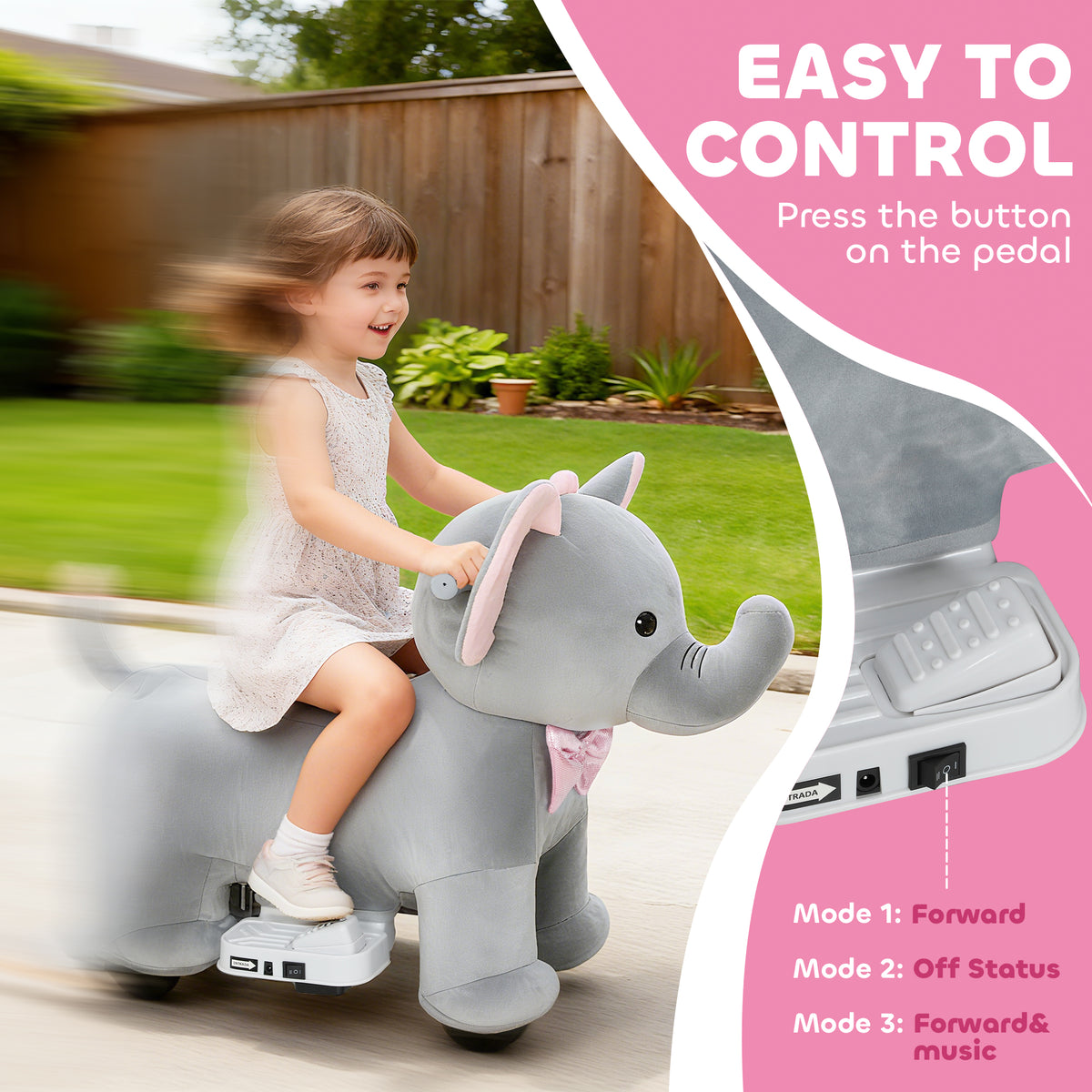 6V Plush Elephant Ride-On Toy for Kids - Grey-Toys & Games > Baby & Toddler Toys > Riding & Rocking Toys > Rocking Horses-DECOROLALA