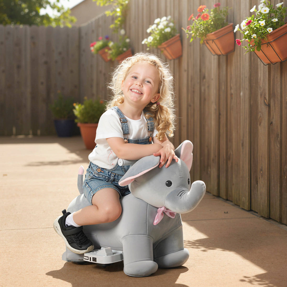 6V Plush Elephant Ride-On Toy for Kids - Grey-Toys & Games > Baby & Toddler Toys > Riding & Rocking Toys > Rocking Horses-DECOROLALA