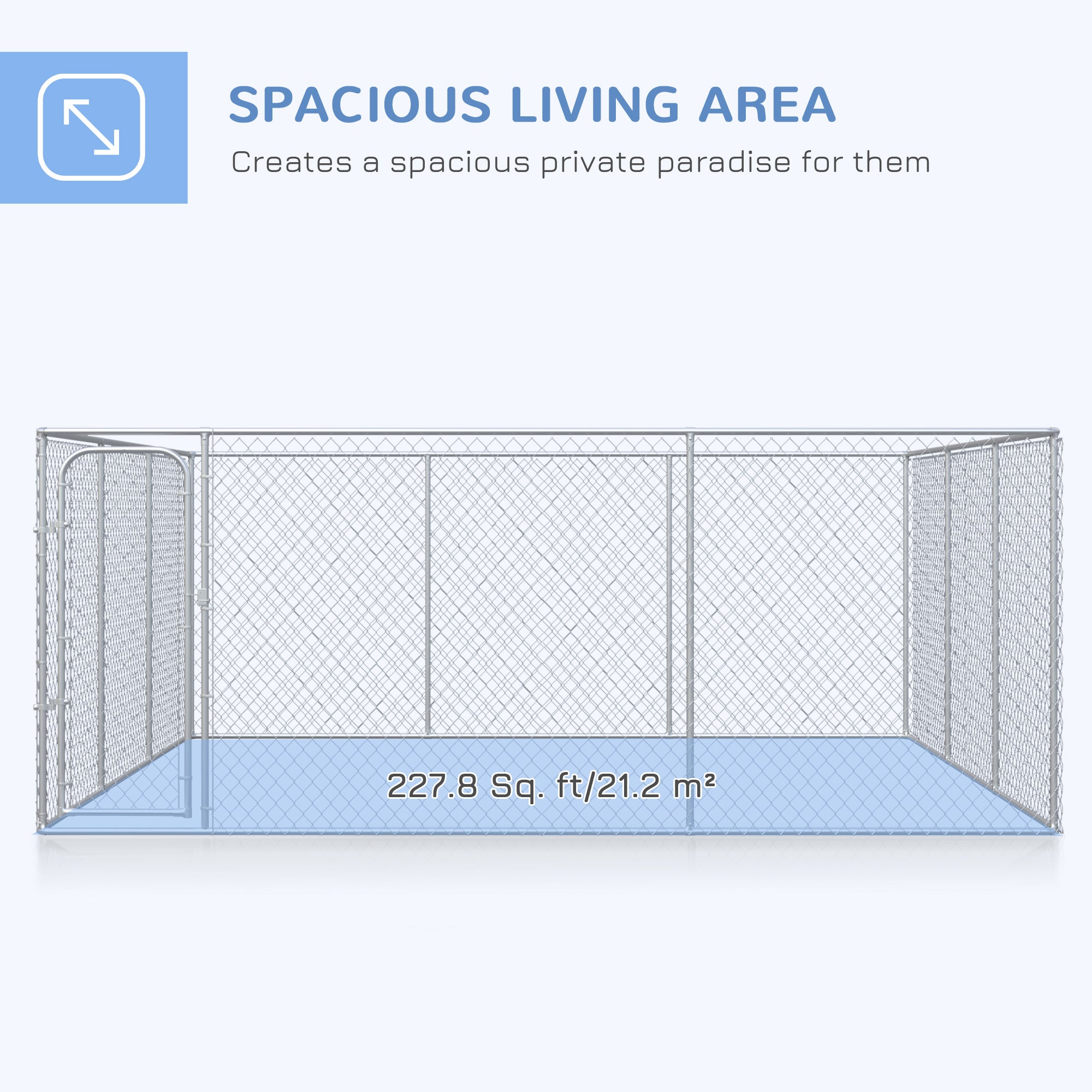 Parc pour chiens extérieur de 227.7 Sq. Ft. avec structure en acier galvanisé, pour chiens de petite et moyenne taille, 15.1' x 15.1' x 6'