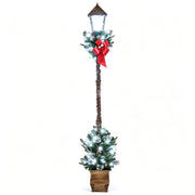 6.1 Feet Christmas Pre-lit Street Lamp with Artificial Greenery and Snow-flocked Branch Tips-Bright White-Christmas Decorations & Accessories-DECOROLALA