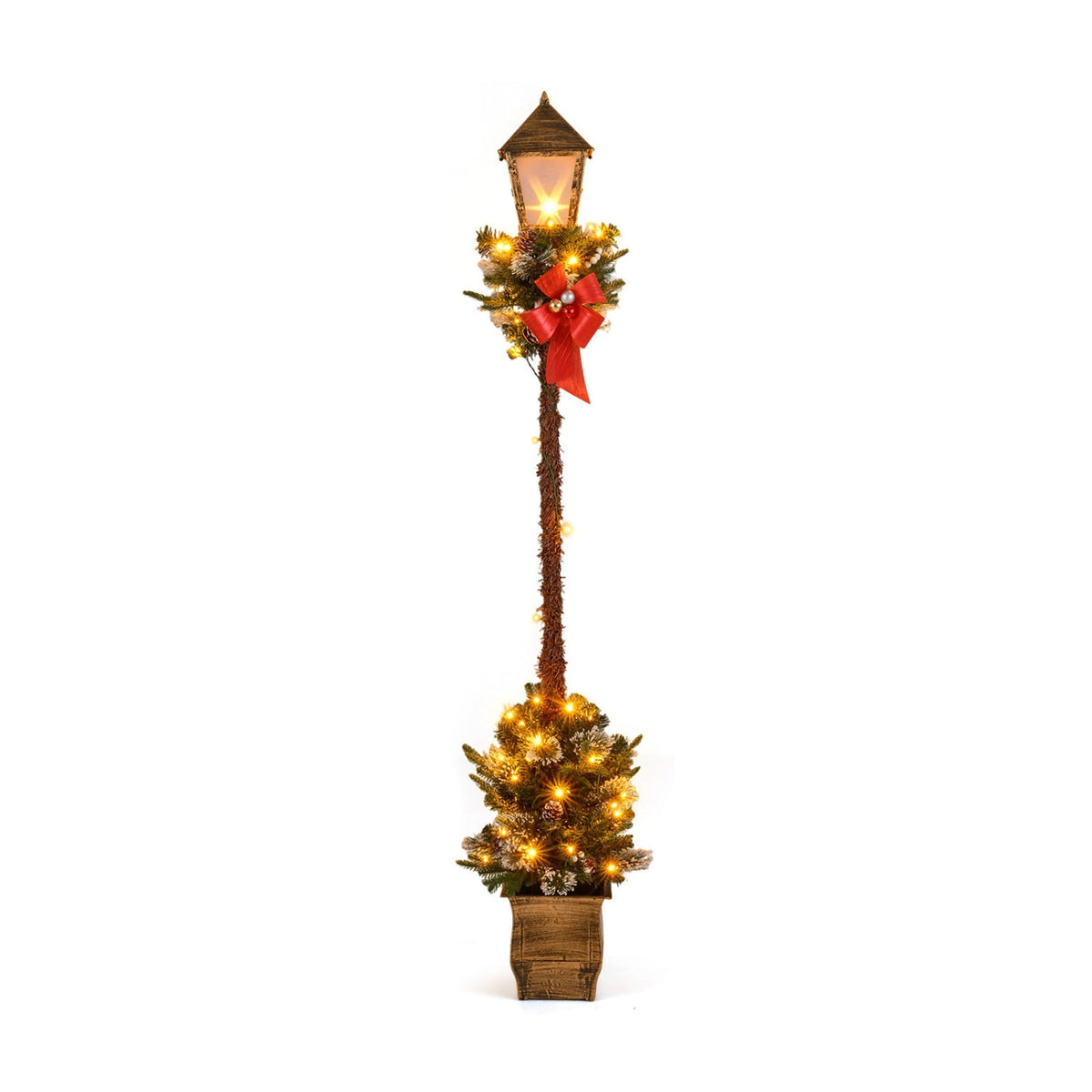 6.1 Feet Christmas Pre-lit Street Lamp with Artificial Greenery and Snow-flocked Branch Tips-Yellow-Christmas Decorations & Accessories-DECOROLALA