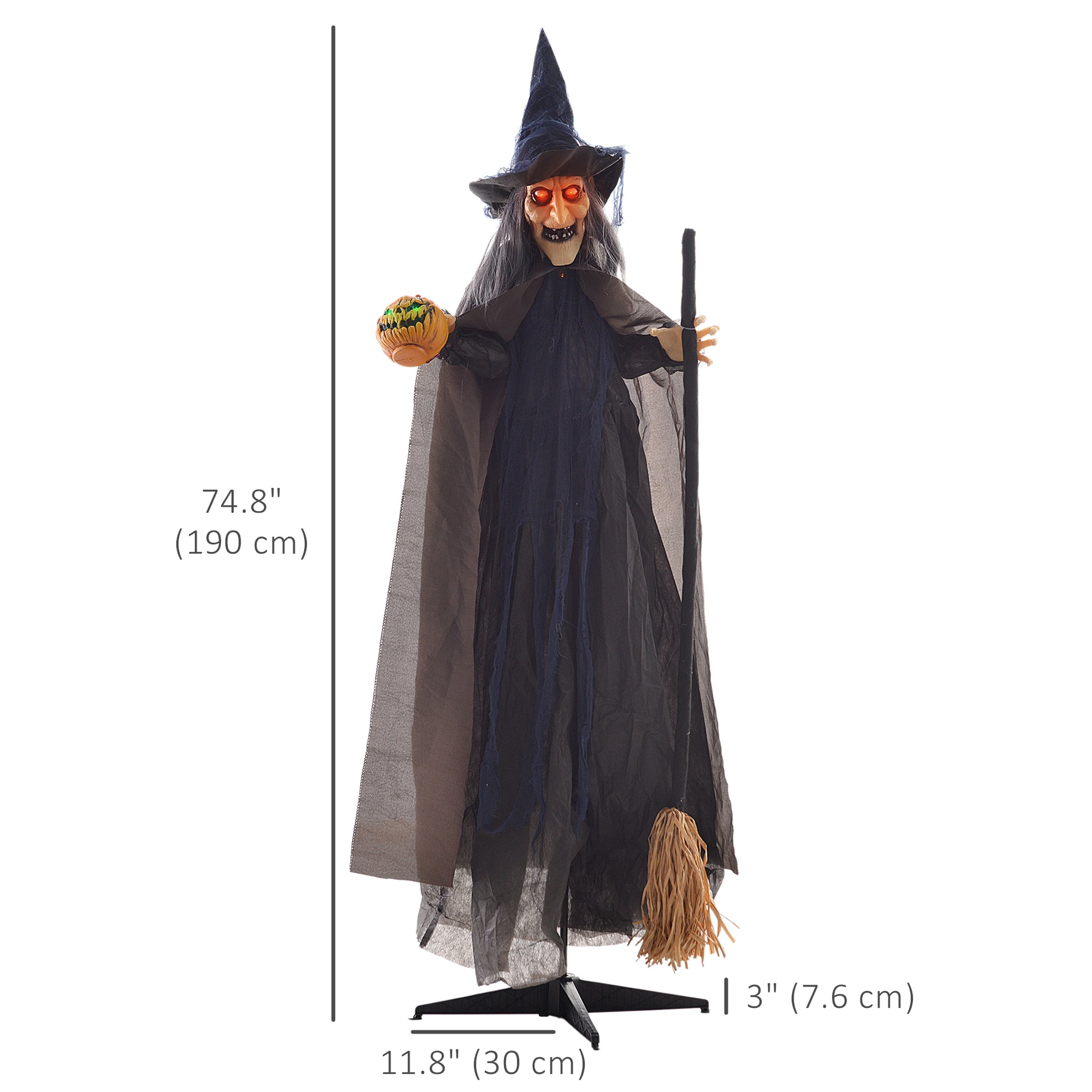 6.2' Animatronic Halloween Witch with Broomstick-Home Furnishings > Holiday & Seasonal > Halloween Decorations-DECOROLALA