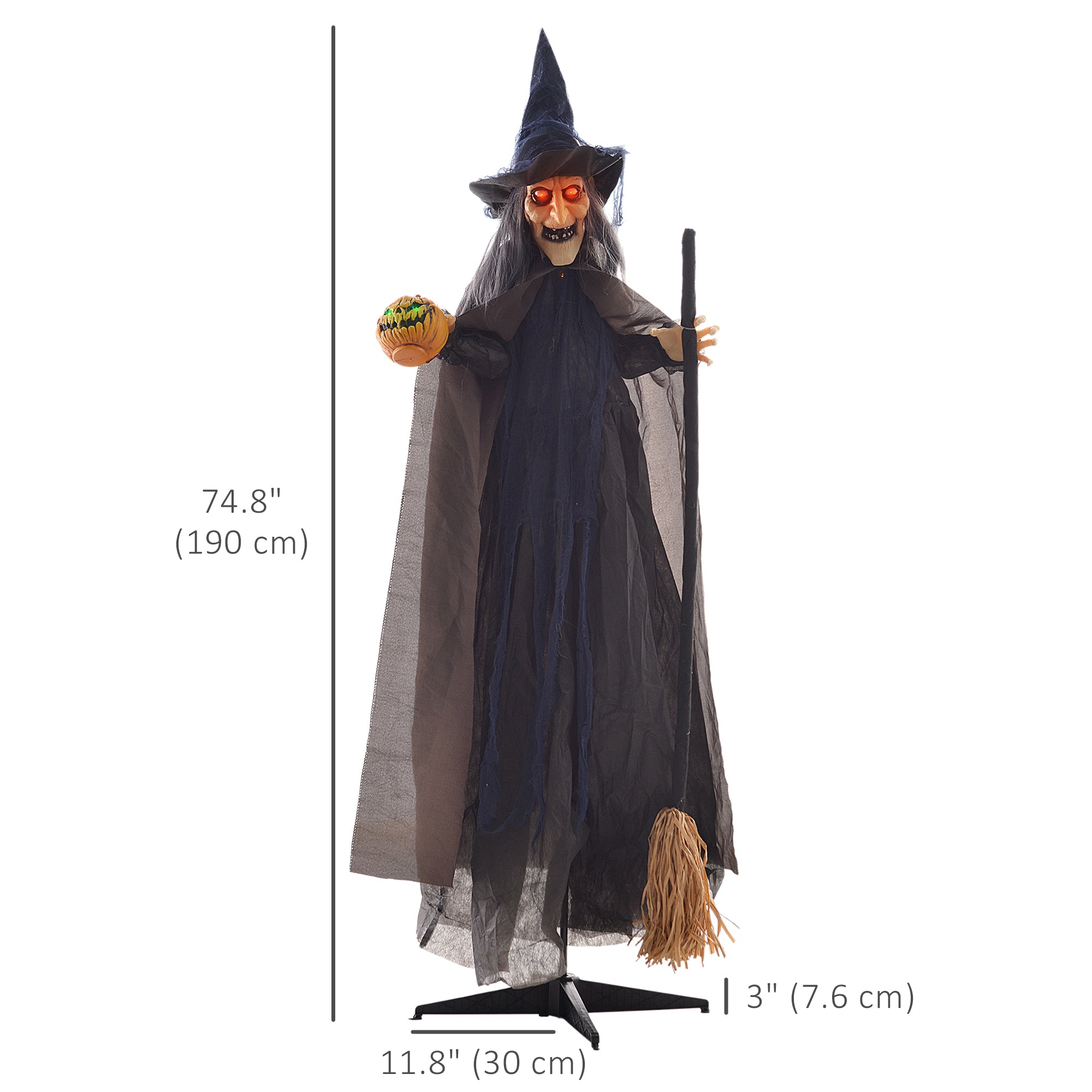6.2' Animatronic Halloween Witch with Broomstick-Home Furnishings > Holiday & Seasonal > Halloween Decorations-DECOROLALA
