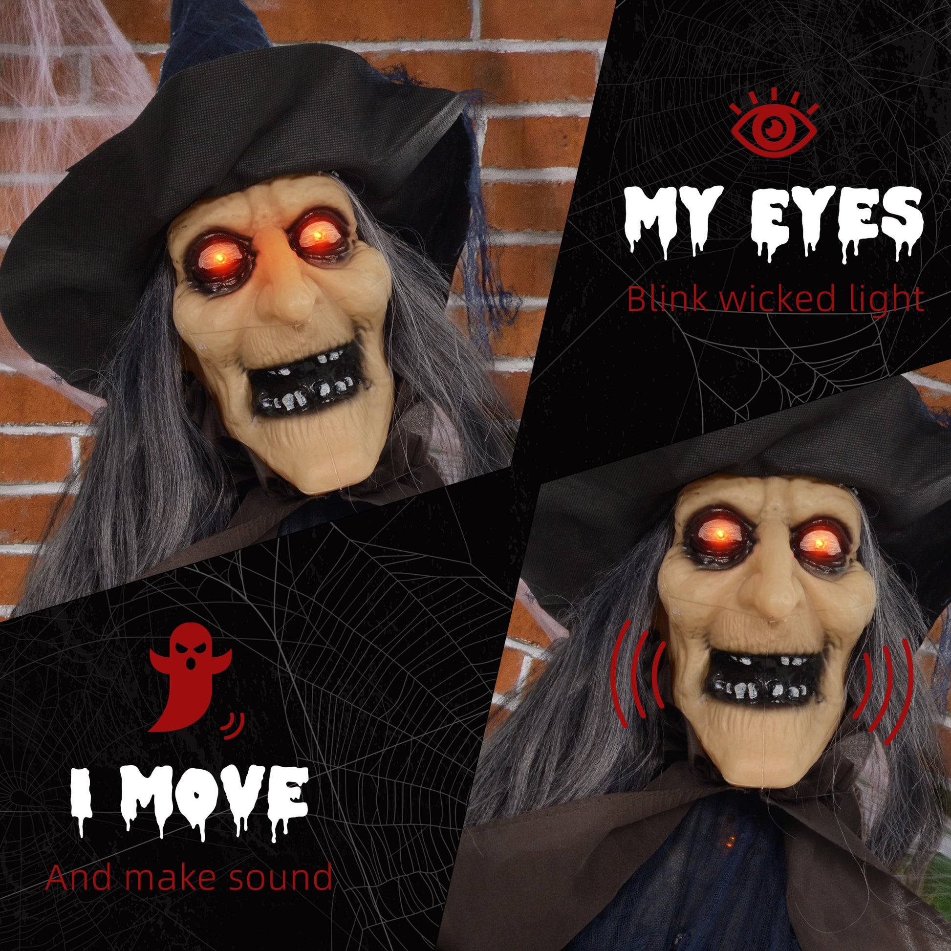 6.2' Animatronic Halloween Witch with Broomstick-Home Furnishings > Holiday & Seasonal > Halloween Decorations-DECOROLALA