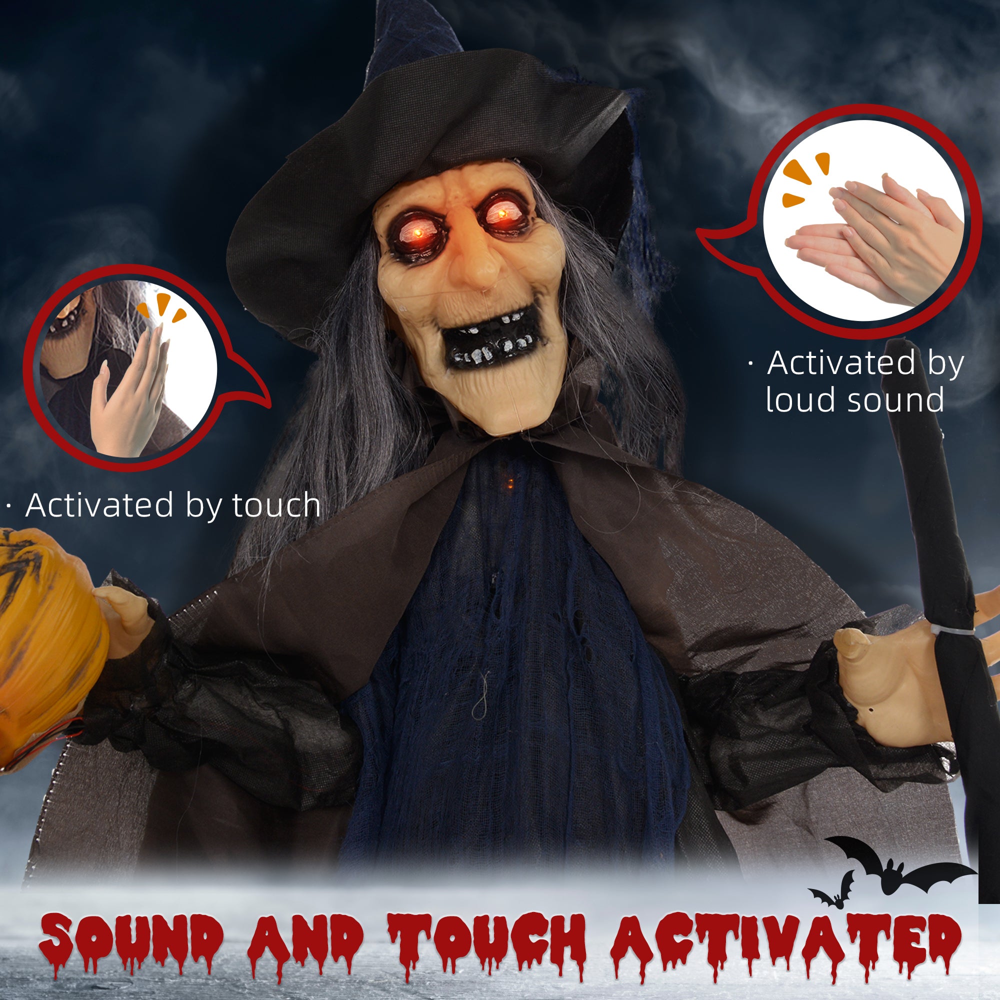 6.2' Animatronic Halloween Witch with Broomstick-Home Furnishings > Holiday & Seasonal > Halloween Decorations-DECOROLALA