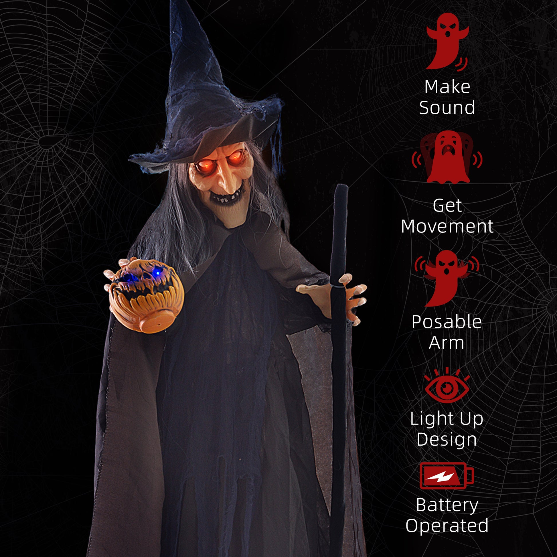 6.2' Animatronic Halloween Witch with Broomstick-Home Furnishings > Holiday & Seasonal > Halloween Decorations-DECOROLALA