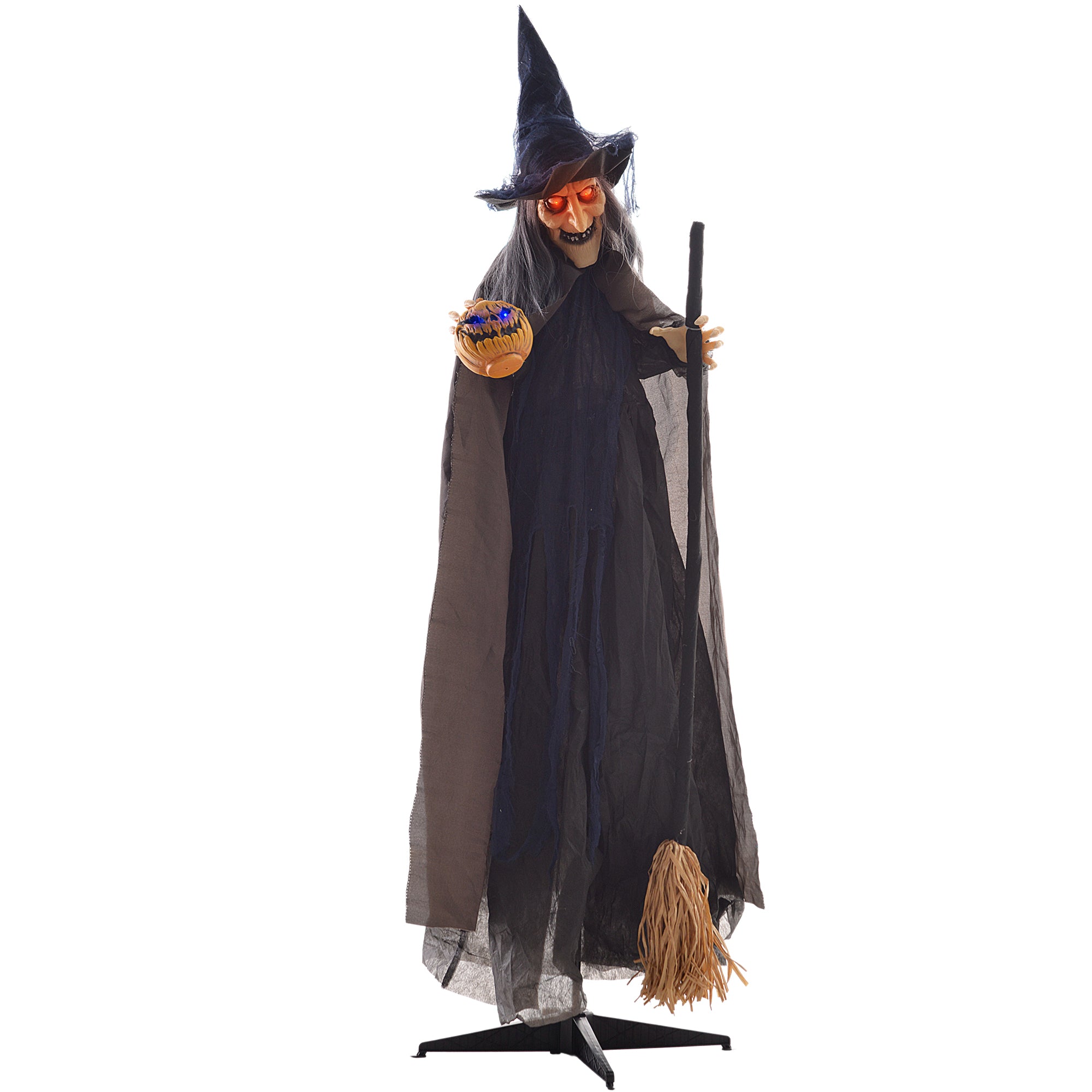 6.2' Animatronic Halloween Witch with Broomstick-Home Furnishings > Holiday & Seasonal > Halloween Decorations-DECOROLALA