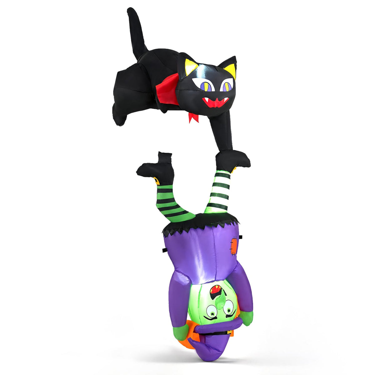 6.2 FT Halloween Hanging Inflatable Witch and Black Cat LED Lights-Halloween Decorations-DECOROLALA
