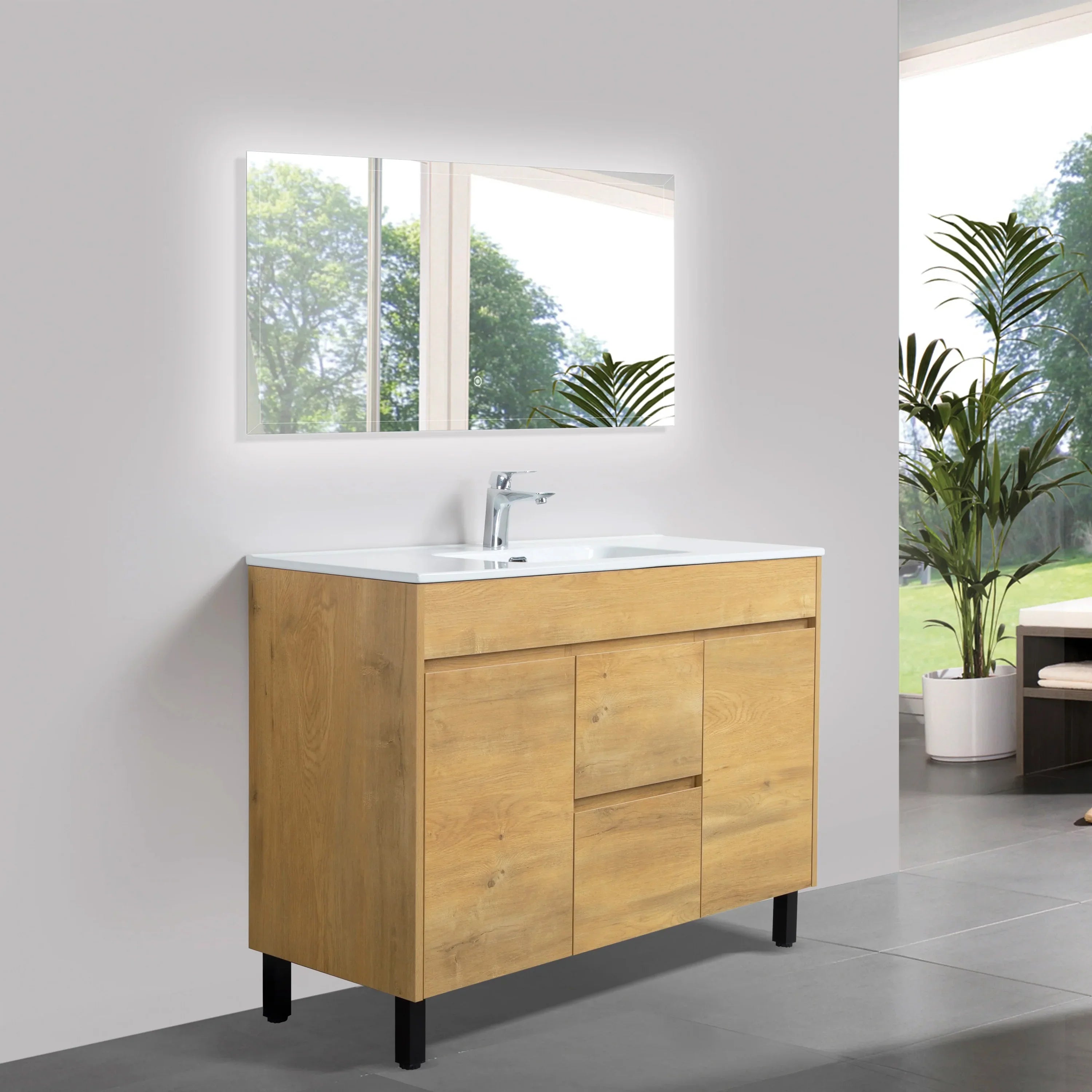 48" Frosted Oak Freestanding Bathroom Vanity with White Ceramic Countertop
