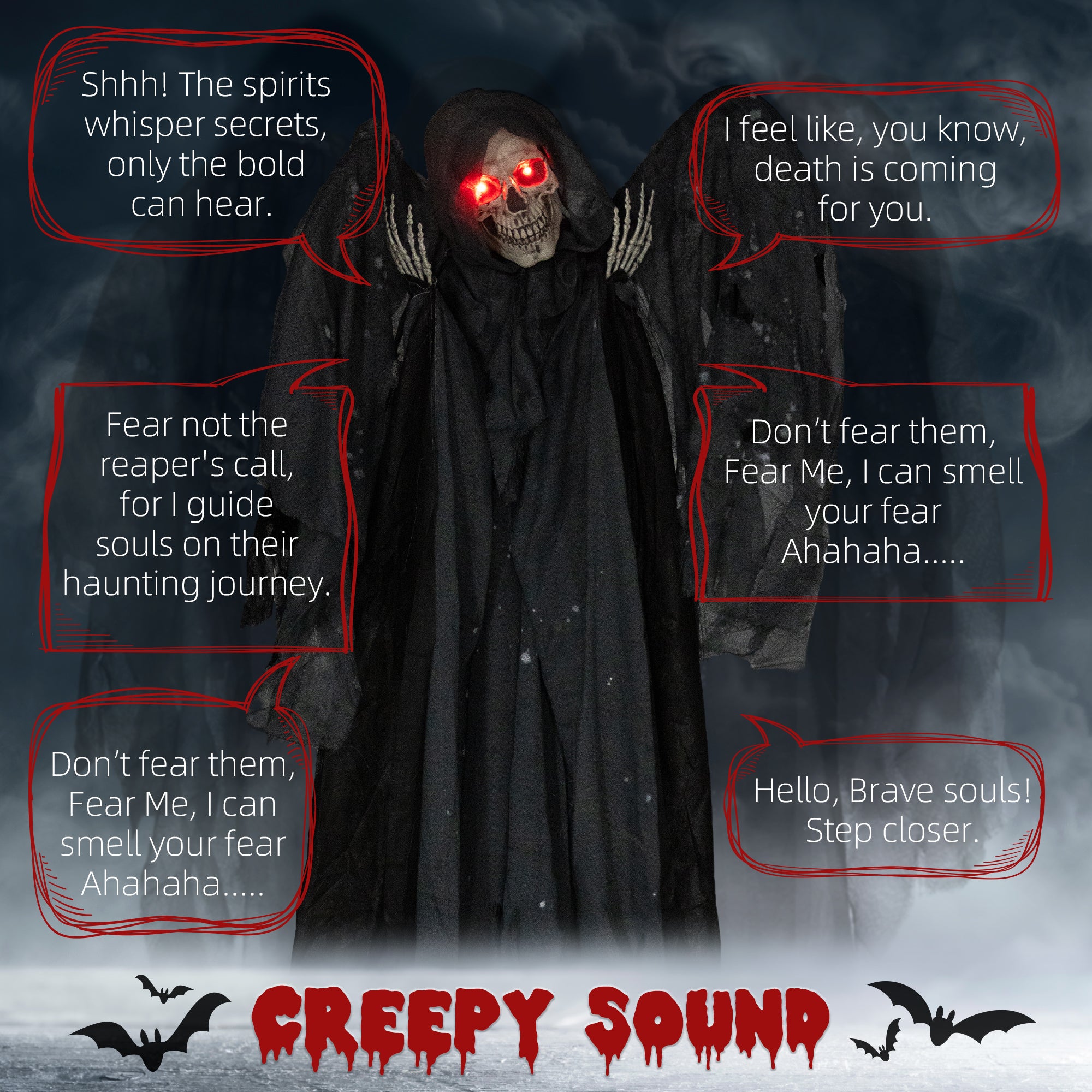 6.4' Animated Winged Grim Reaper Halloween Prop - Grey-Home Furnishings > Holiday & Seasonal > Halloween Decorations-DECOROLALA
