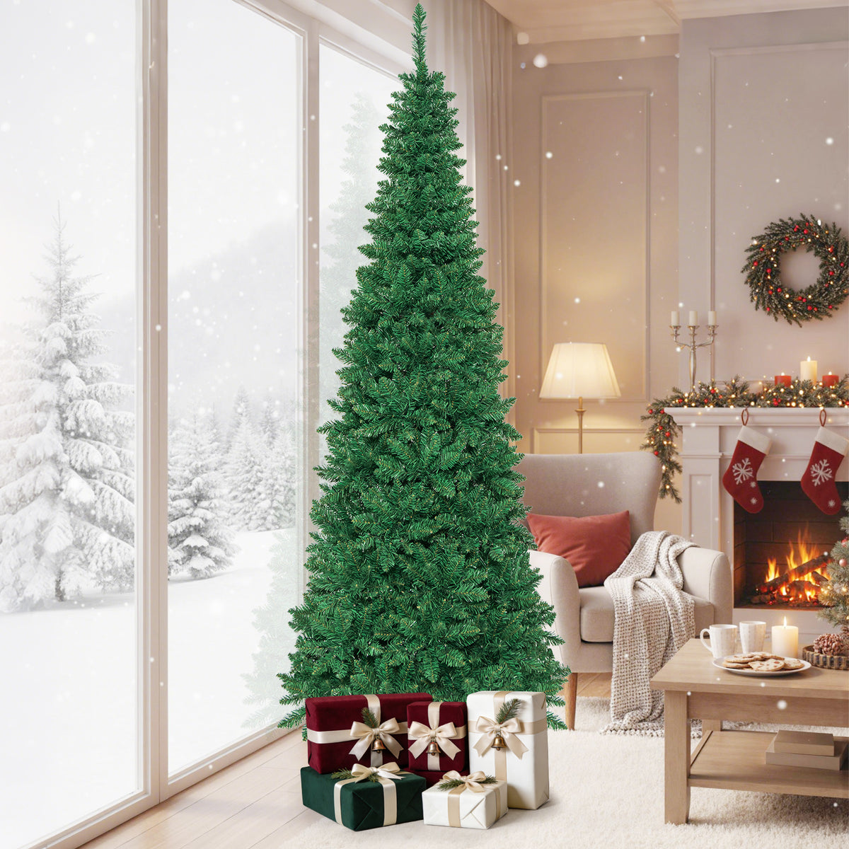 6.5' / 7.5' Pre-Lit Hinged Artificial Pencil Christmas Tree-7.5 ft-Christmas Trees-DECOROLALA