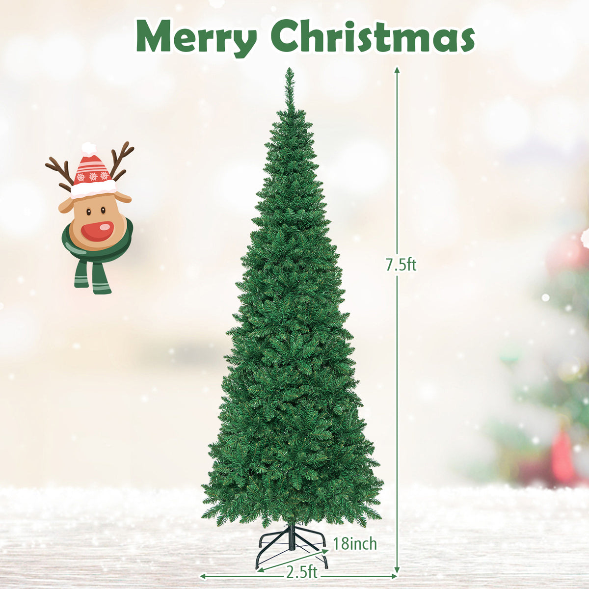 6.5' / 7.5' Pre-Lit Hinged Artificial Pencil Christmas Tree-7.5 ft-Christmas Trees-DECOROLALA
