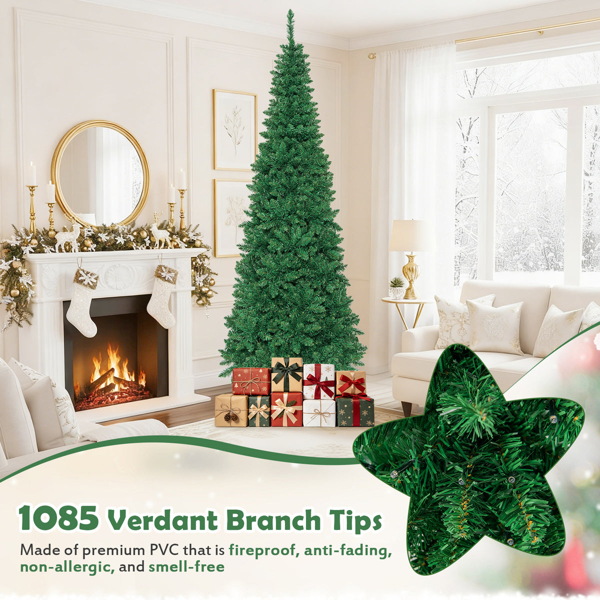 6.5' / 7.5' Pre-Lit Hinged Artificial Pencil Christmas Tree-7.5 ft-Christmas Trees-DECOROLALA