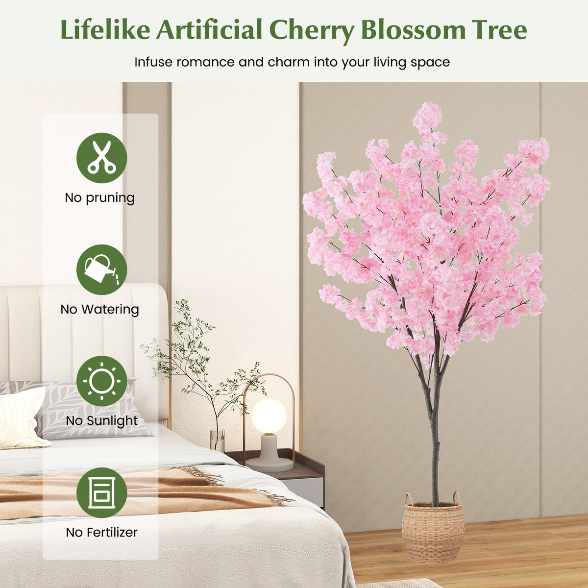 6.5 FT Tall Artificial Cherry Blossom Tree with 900 Pink Flowers-Artificial Plants-DECOROLALA