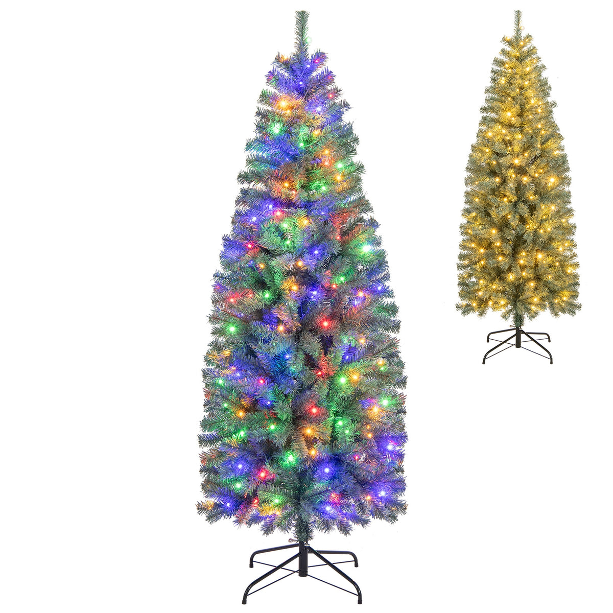6.5 Feet Pre-Lit Blue Artificial Christmas Tree Slim with 9 Lighting Modes-6.5 ft-Christmas Trees-DECOROLALA