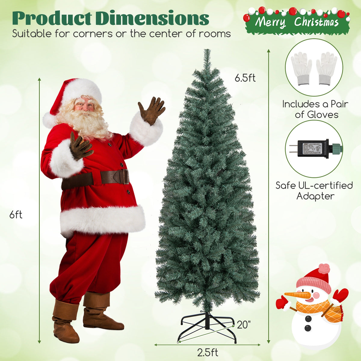 6.5 Feet Pre-Lit Blue Artificial Christmas Tree Slim with 9 Lighting Modes-6.5 ft-Christmas Trees-DECOROLALA