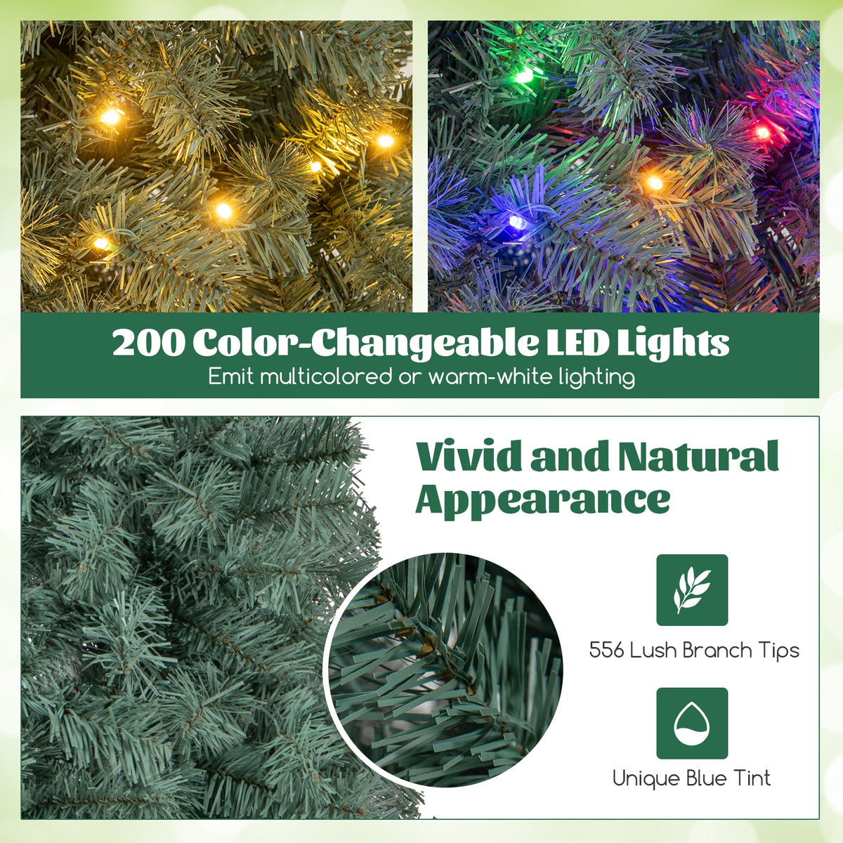 6.5 Feet Pre-Lit Blue Artificial Christmas Tree Slim with 9 Lighting Modes-6.5 ft-Christmas Trees-DECOROLALA