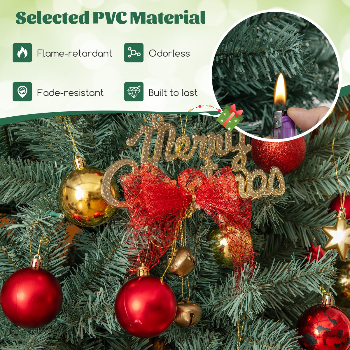 6.5 Feet Pre-Lit Blue Artificial Christmas Tree Slim with 9 Lighting Modes-6.5 ft-Christmas Trees-DECOROLALA