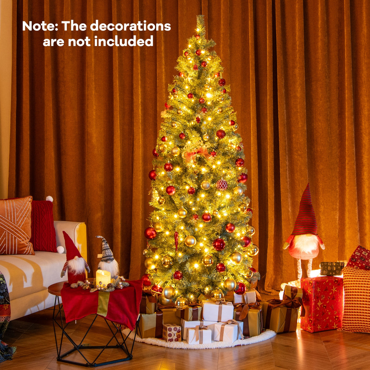 6.5 Feet Pre-Lit Blue Artificial Christmas Tree Slim with 9 Lighting Modes-6.5 ft-Christmas Trees-DECOROLALA
