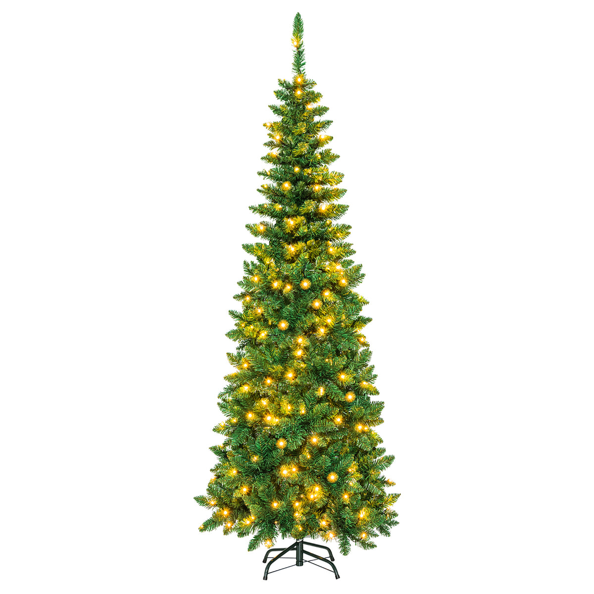 6.5 Feet Pre-Lit Hinged Artificial Pencil Christmas Tree-6.5 ft-Christmas Trees-DECOROLALA