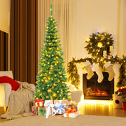 6.5 Feet Pre-Lit Hinged Artificial Pencil Christmas Tree-6.5 ft-Christmas Trees-DECOROLALA