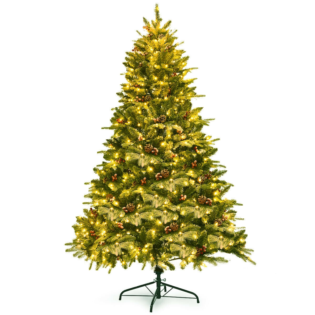 6.5 Feet Pre-lit Snow Flocked Hinged Artificial Christmas Tree-Christmas Trees-DECOROLALA