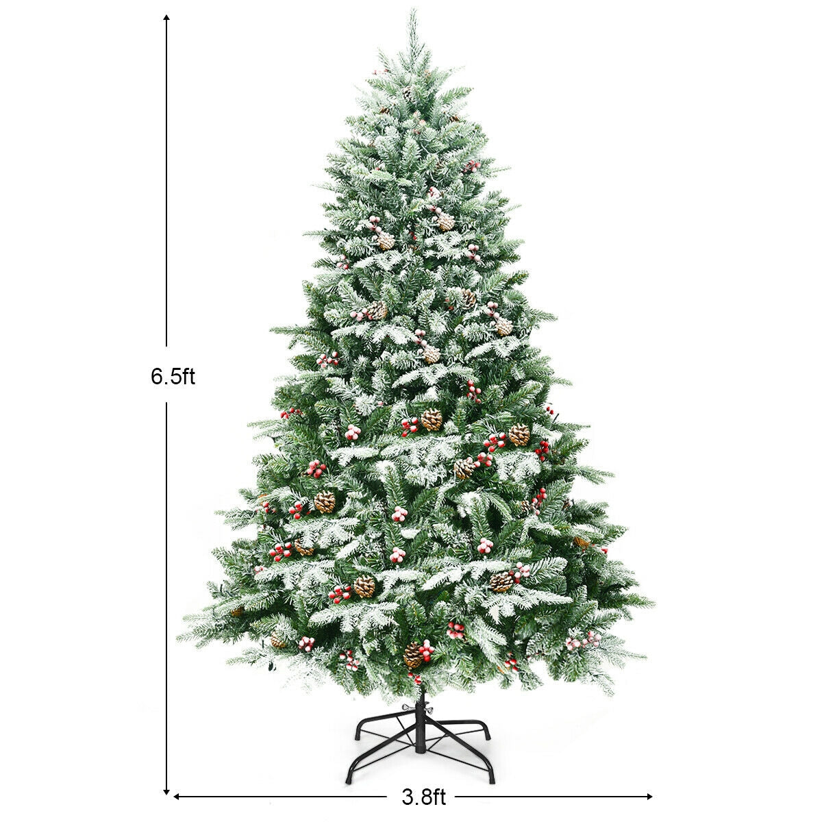 6.5 Feet Pre-lit Snow Flocked Hinged Artificial Christmas Tree-Christmas Trees-DECOROLALA